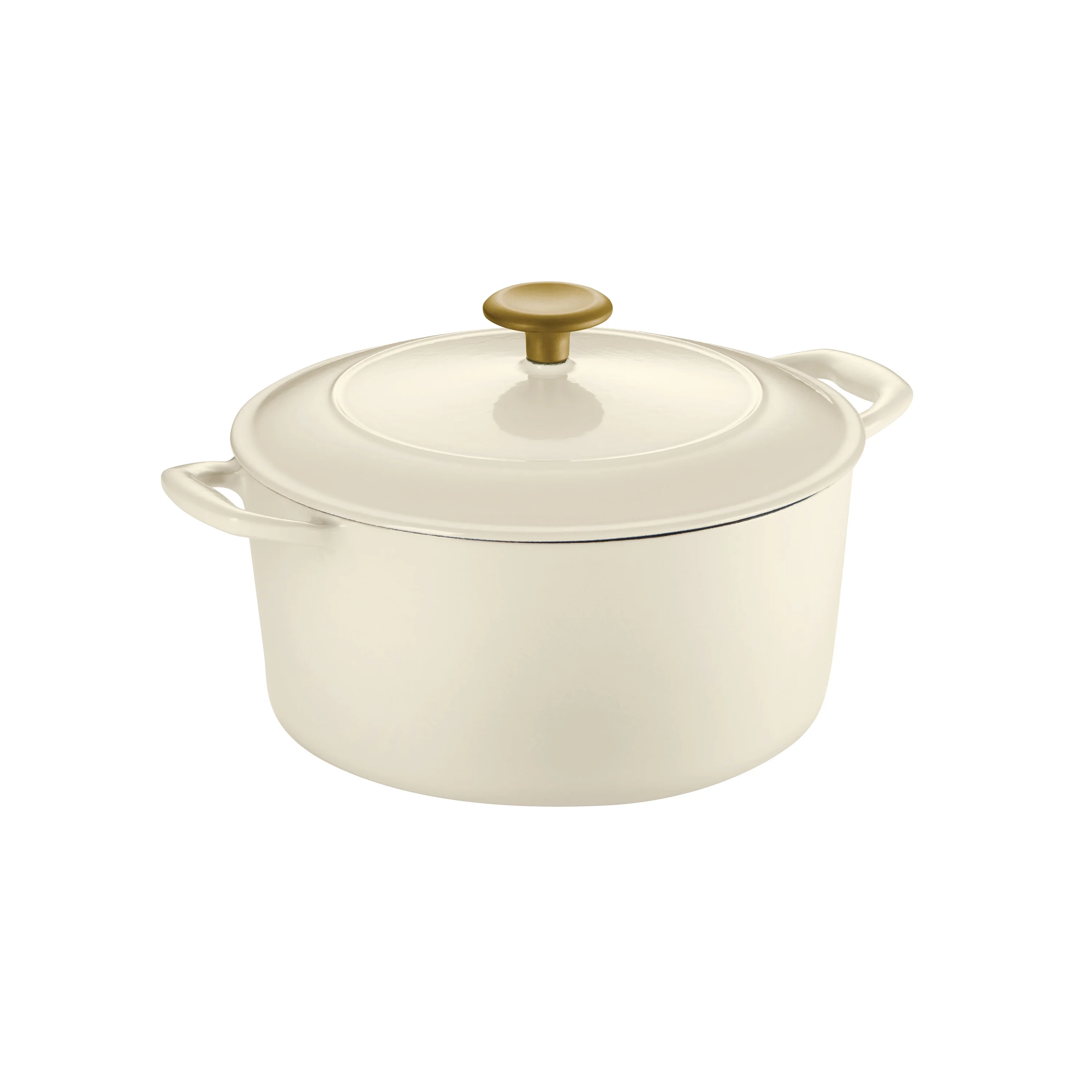 Tramontina Bestow 5.5-Quart Enameled Cast Iron Round Dutch Oven with Lid, Latte with Gold Knob, Oven-Safe