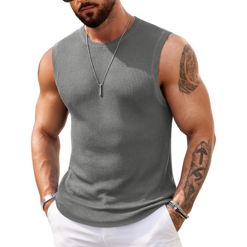 Men's Casual Knitted Tank Tops Crew Neck