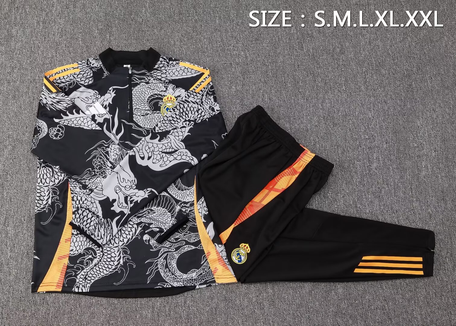 2024/2025 Real Madrid Half-Pull Training Suit Black Dragon Football Shirt 1:1 Thai Quality