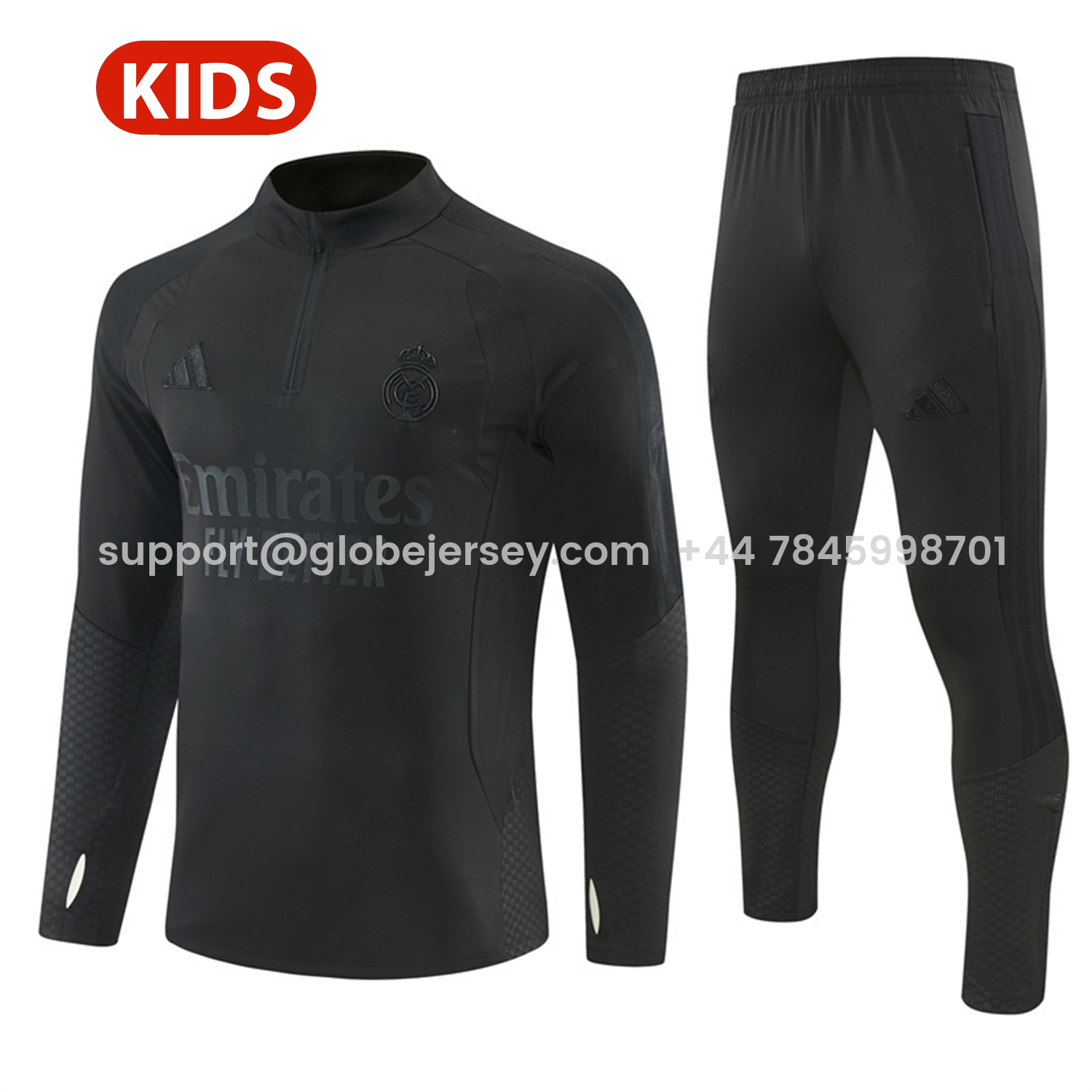 Real Madrid 26-27 Kids Long Sleeves Training Set - Pure Black Top And Pants