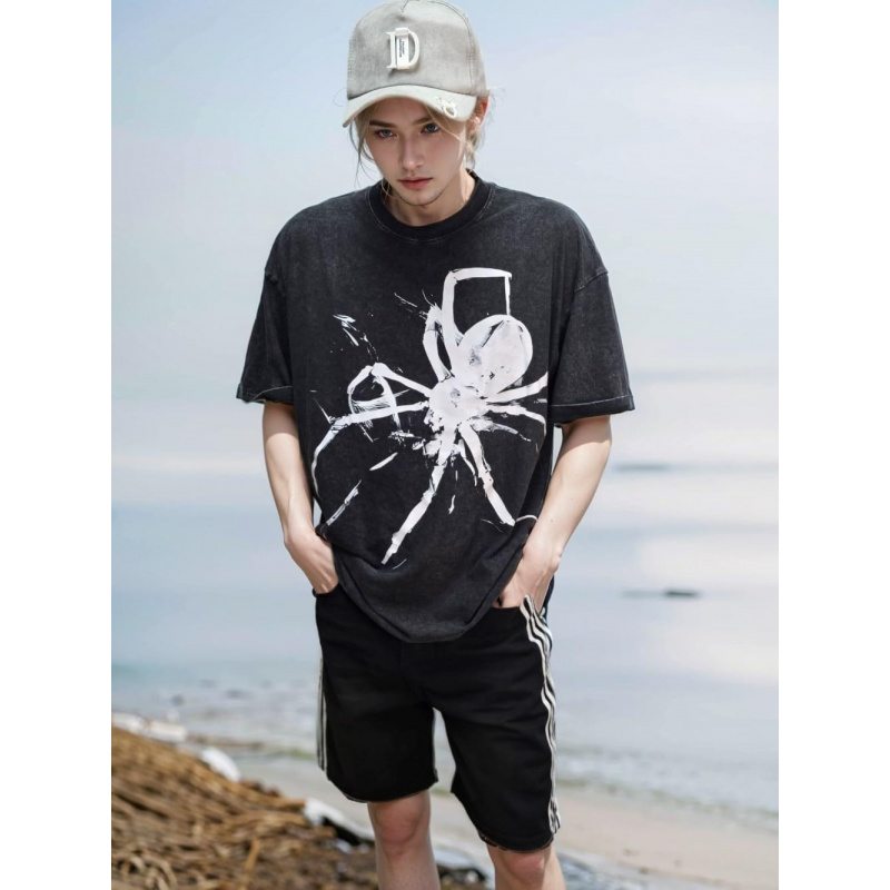 Spider Letter Graphic T-Shirt Men’s Hip Hop