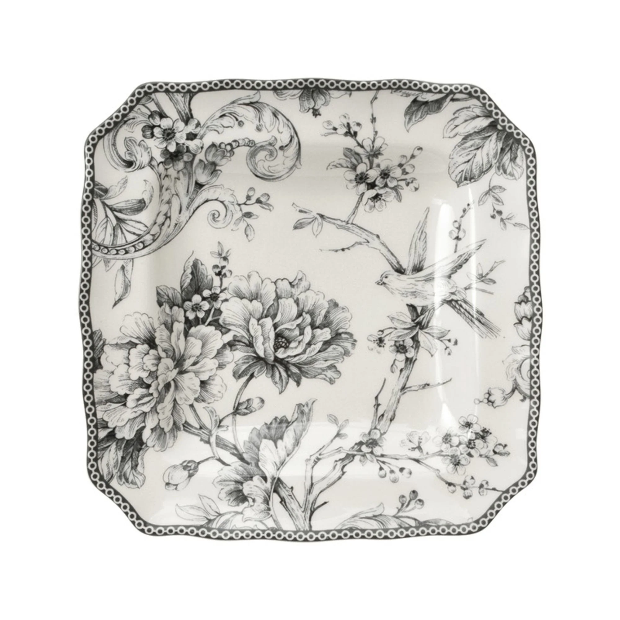 222 Fifth Adelaide Round 16-Piece Porcelain Dinnerware Set, Black Toile