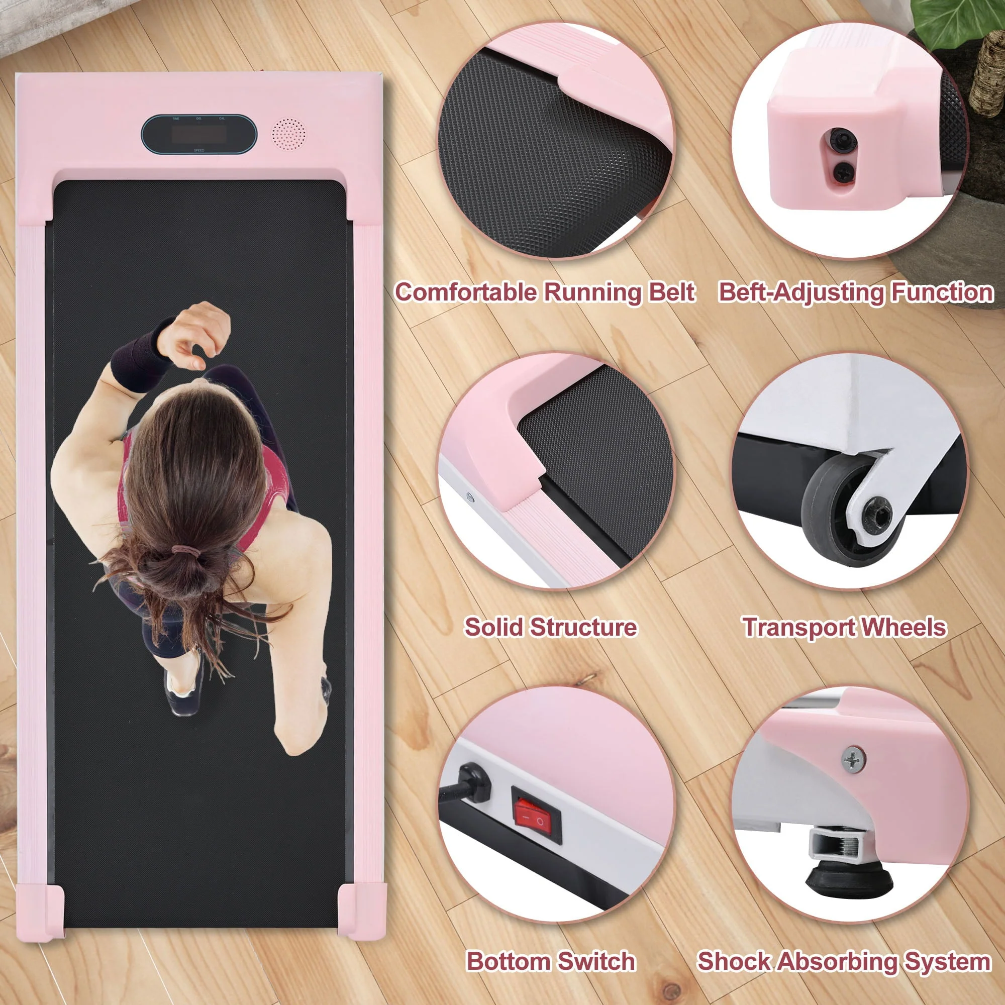 Merax Under Desk Treadmill 2.5HP Portable Walking Pad Desk Treadmill with Walkstation Remote Control, Walking Jogging Running Machine, LED Display for Home Gym Office,Pink