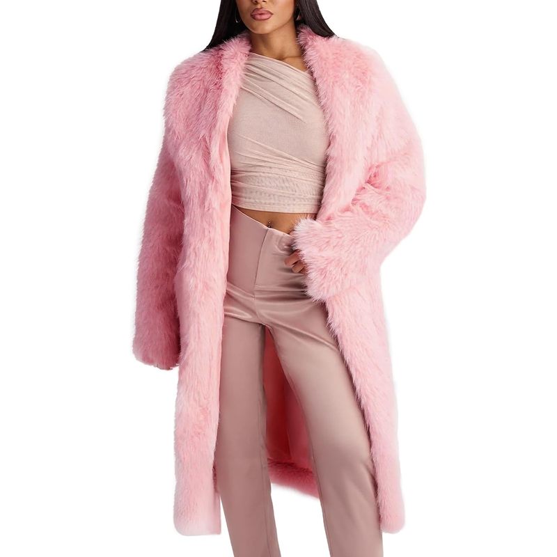 Women's Long Faux Fur Coats Winter Fluffy Open Front Luxury
