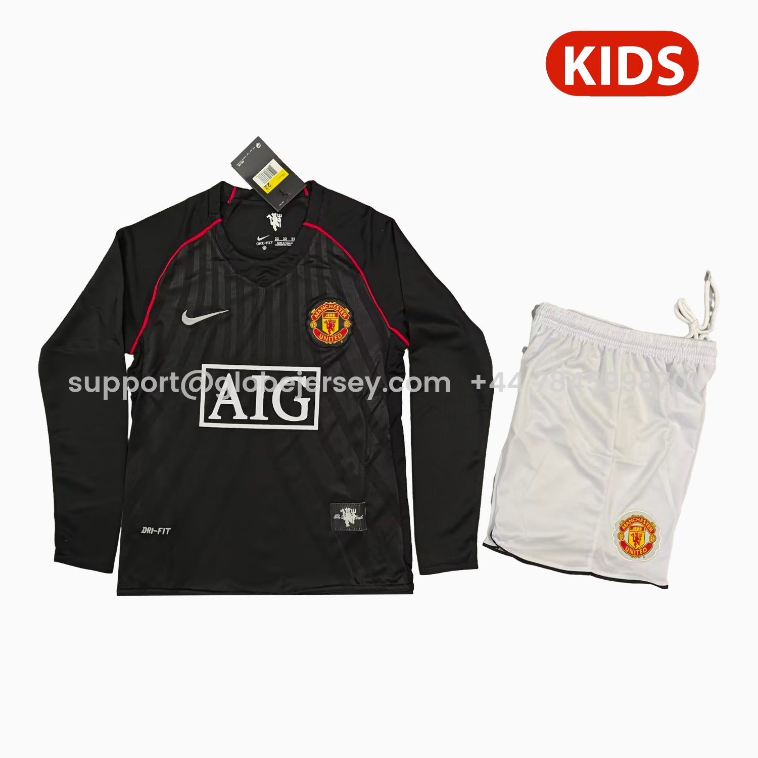 Retro Manchester United 2007-08 Away Black Kids Kit