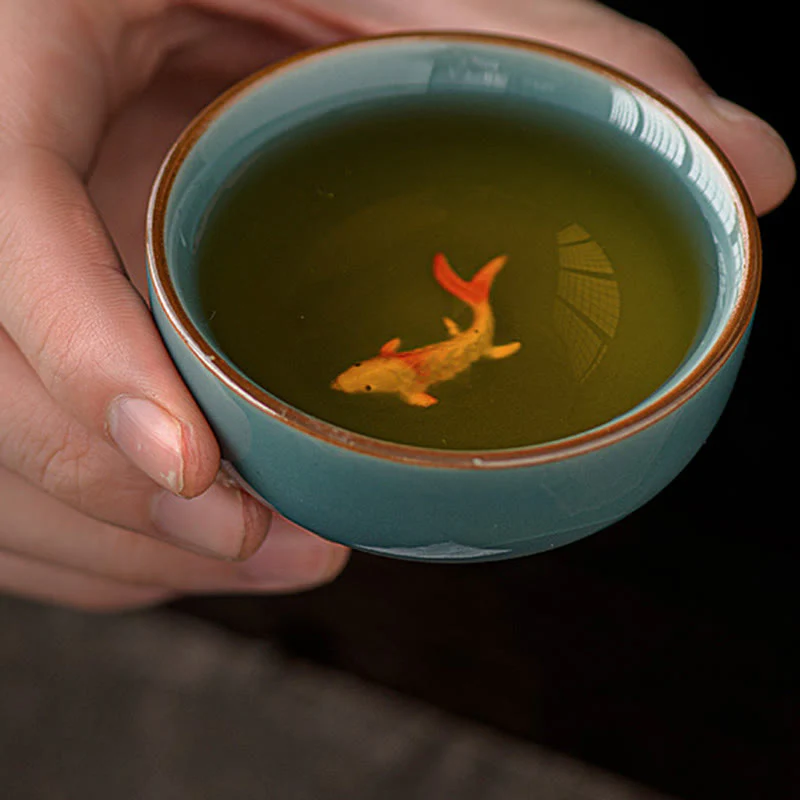 Buddha Stones Hand Painted Koi Fish Ceramic Teacup Kung Fu Tea Cup 50ml