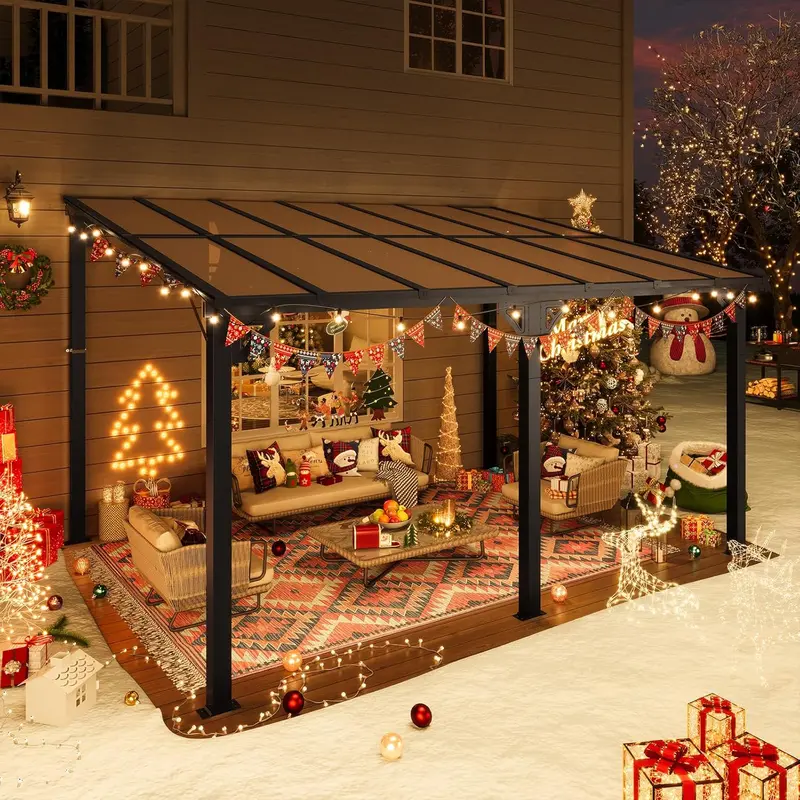 10′ x 14′ Outdoor Gazebo — Sloped Roof Pergola Style with Wall-Mounted Options for Patio or Deck