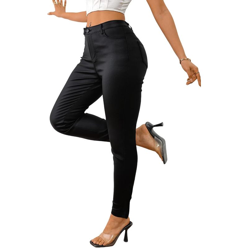 Women Faux Leather High Waist Sexy Leggings Stretchy Skinny Pants