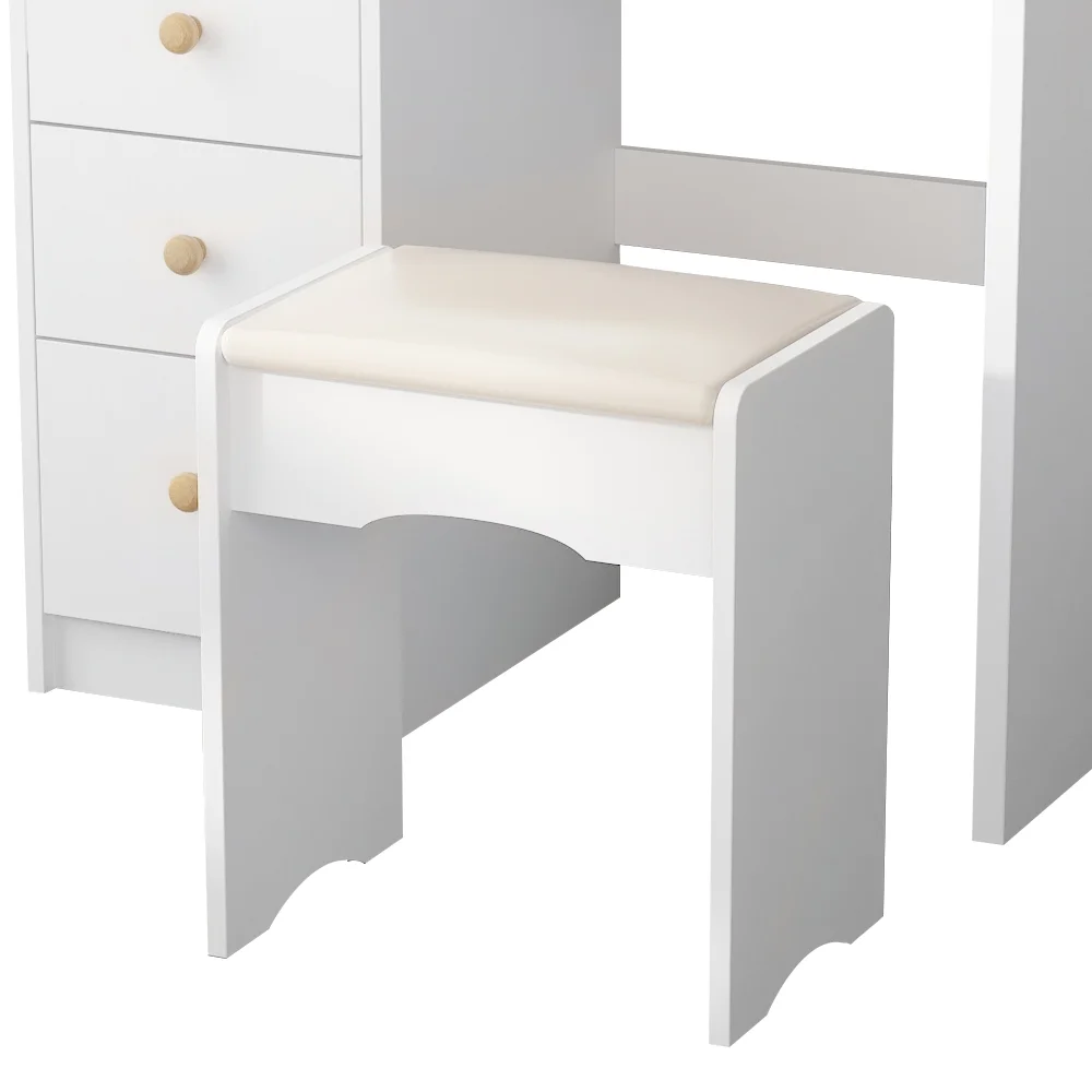 MONSLIPA Makeup Vanity Desk Set w/ Light, Sturdy Dressing Vanity Table with Bench, Shelves & Drawers