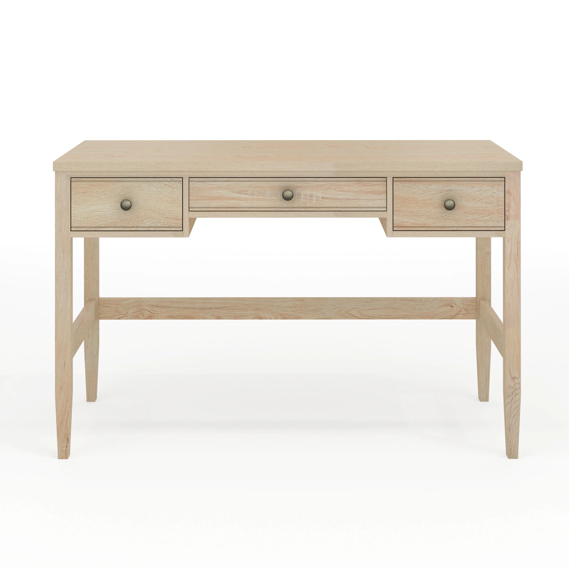 Martha Stewart Home Office Writing Desk with Tapered Legs in Light Natural with Antique Bronze Hardware