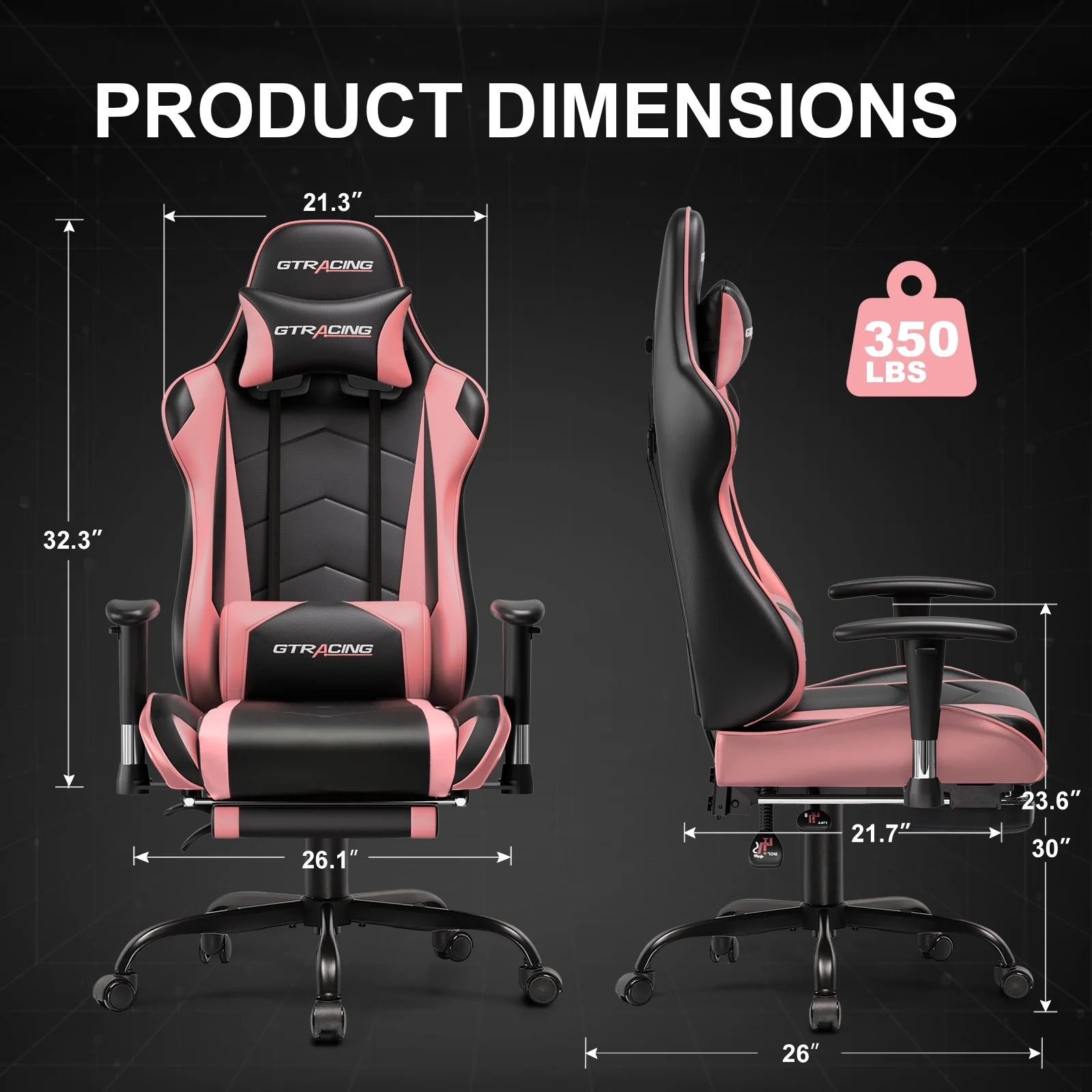 GTRACING Gaming Chair, Ergonomic Office Desk Chair with Lumbar Support, PU Leather, Footrest & Adjustable Headrest, Red