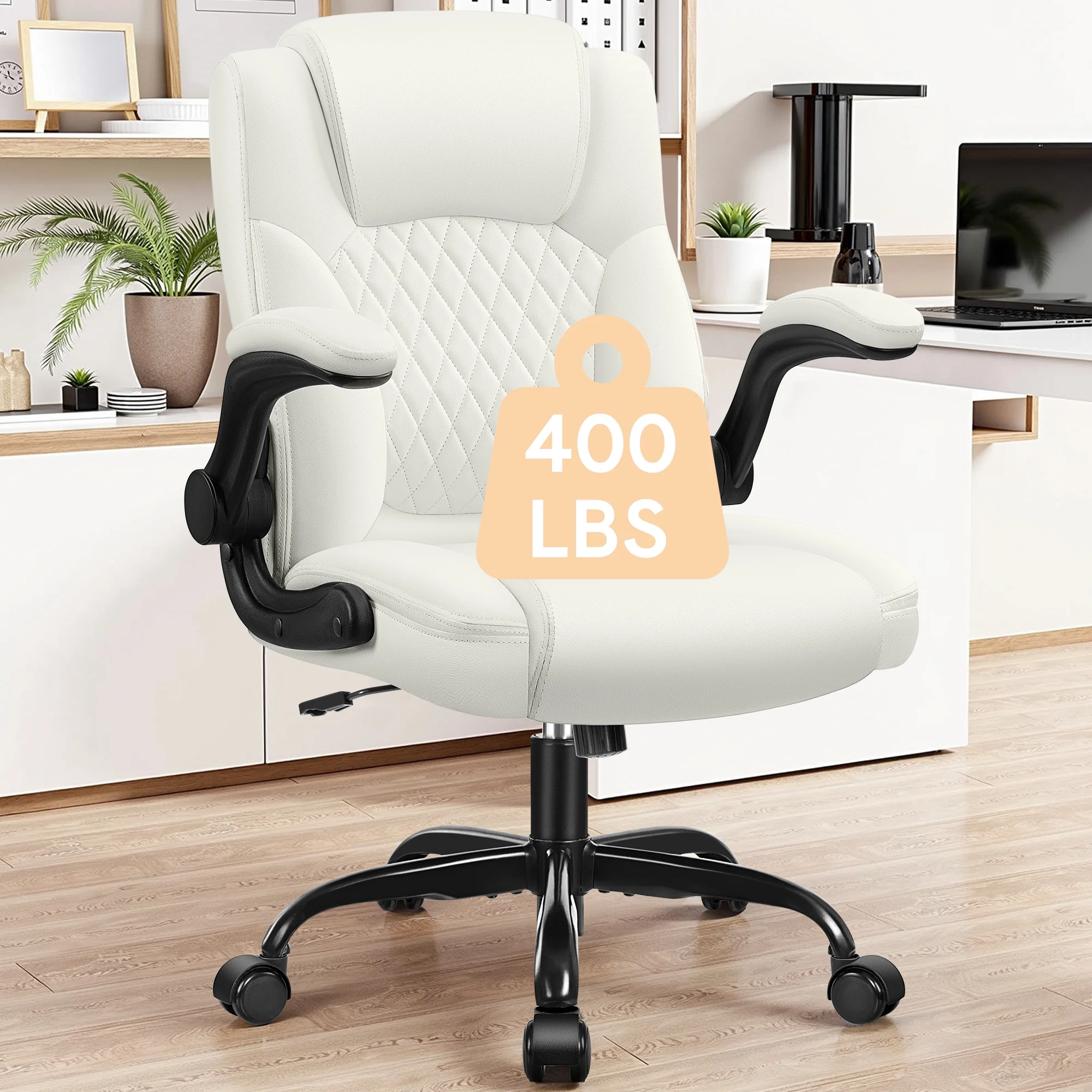 COOLHUT Leather Office Chair, Big and Tall Office Chair 400LBS Wide Seat Ergonomic Computer Desk Chair High Back Executive Leather Chair Adjustable Task Chair Lumbar Back with 8-Year Warranty, Black