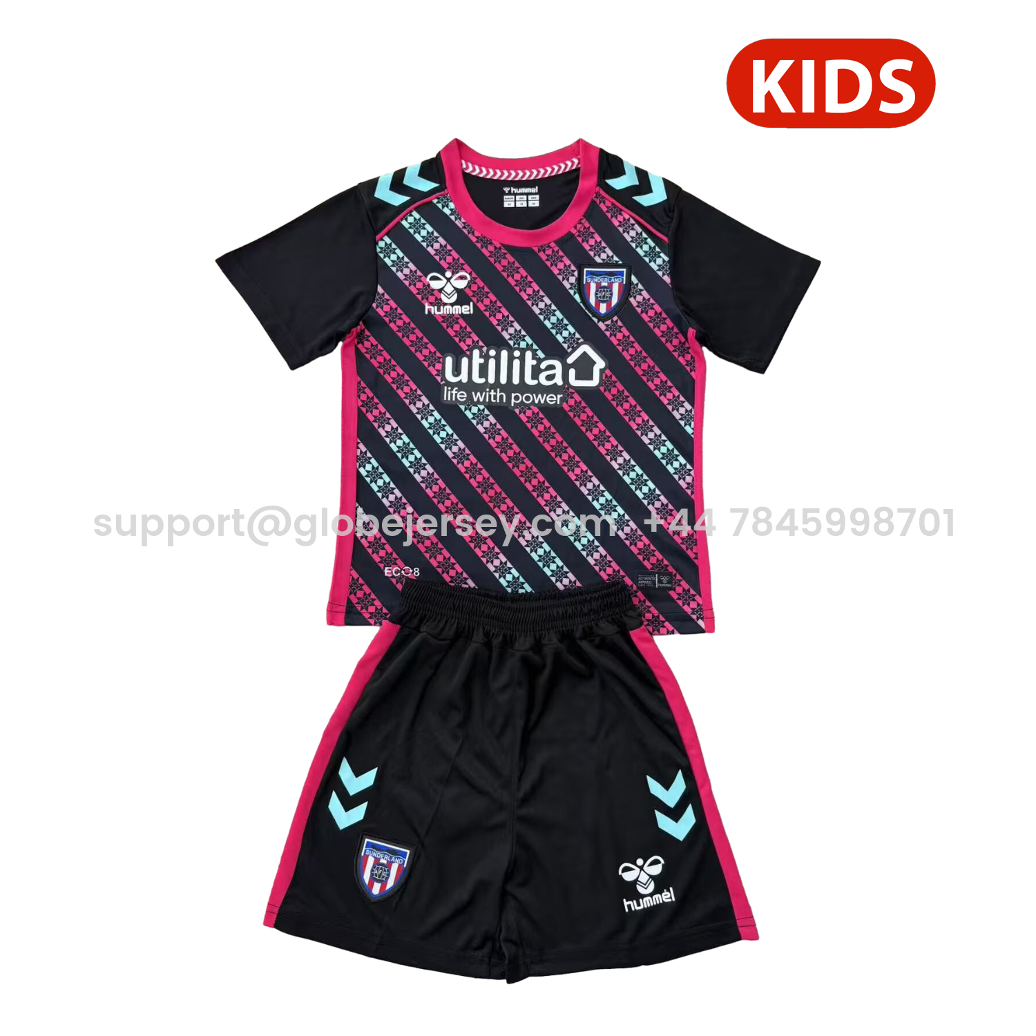 Sunderland 25-26 Goalkeeper Black And Pink Kids Kit