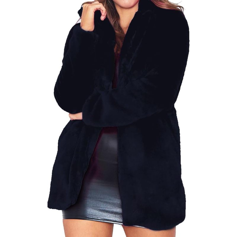 Women's Winter Warm Lapel Faux Fur Coats with Inner Lining & Buttons