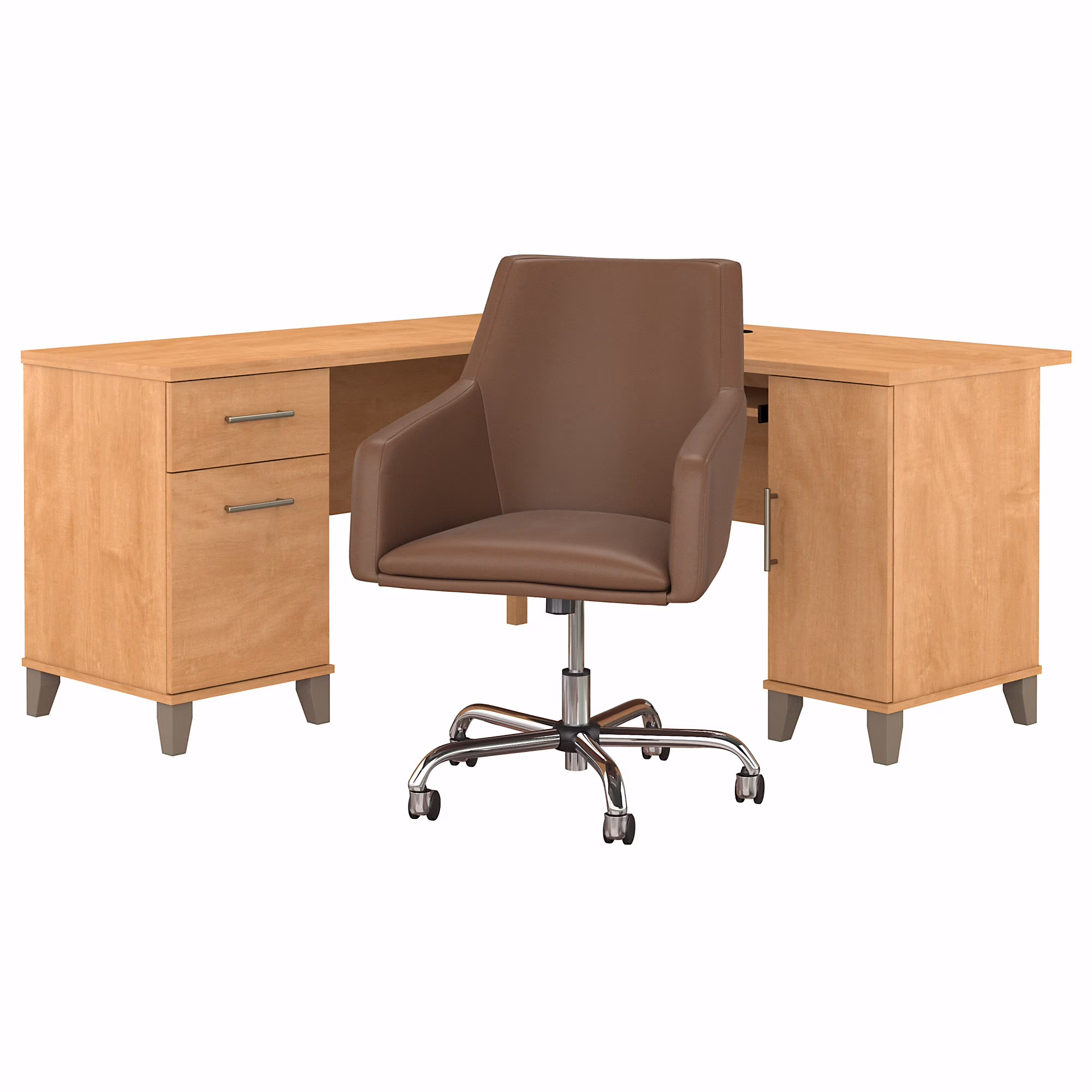 Bush Furniture Somerset 60 in L Desk and Chair Set with CPU Storage, Box Drawer and File Drawer in Ash Gray