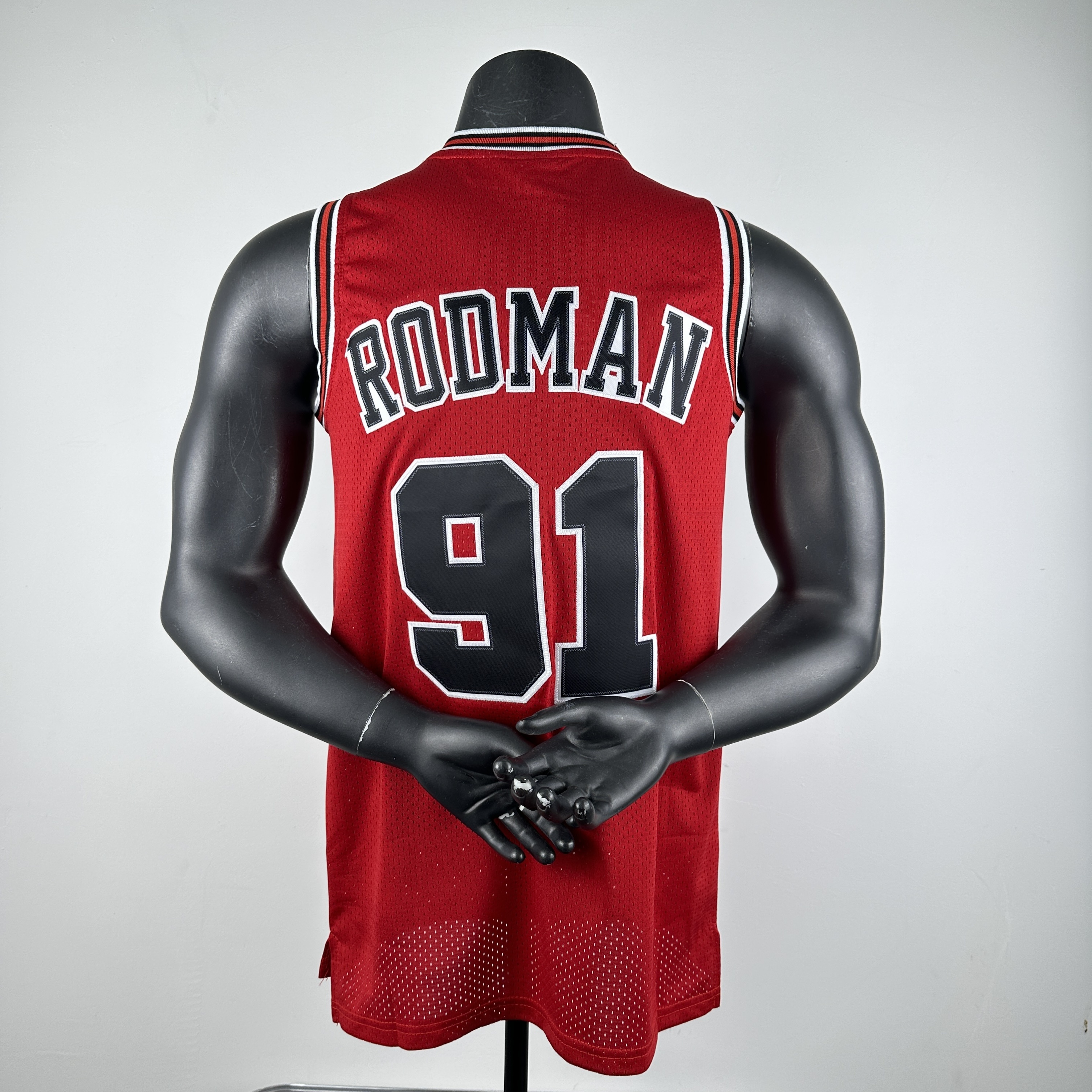 Embroidered MN retro jersey, Bulls 97/98 season, red, No. 91, Rodman
