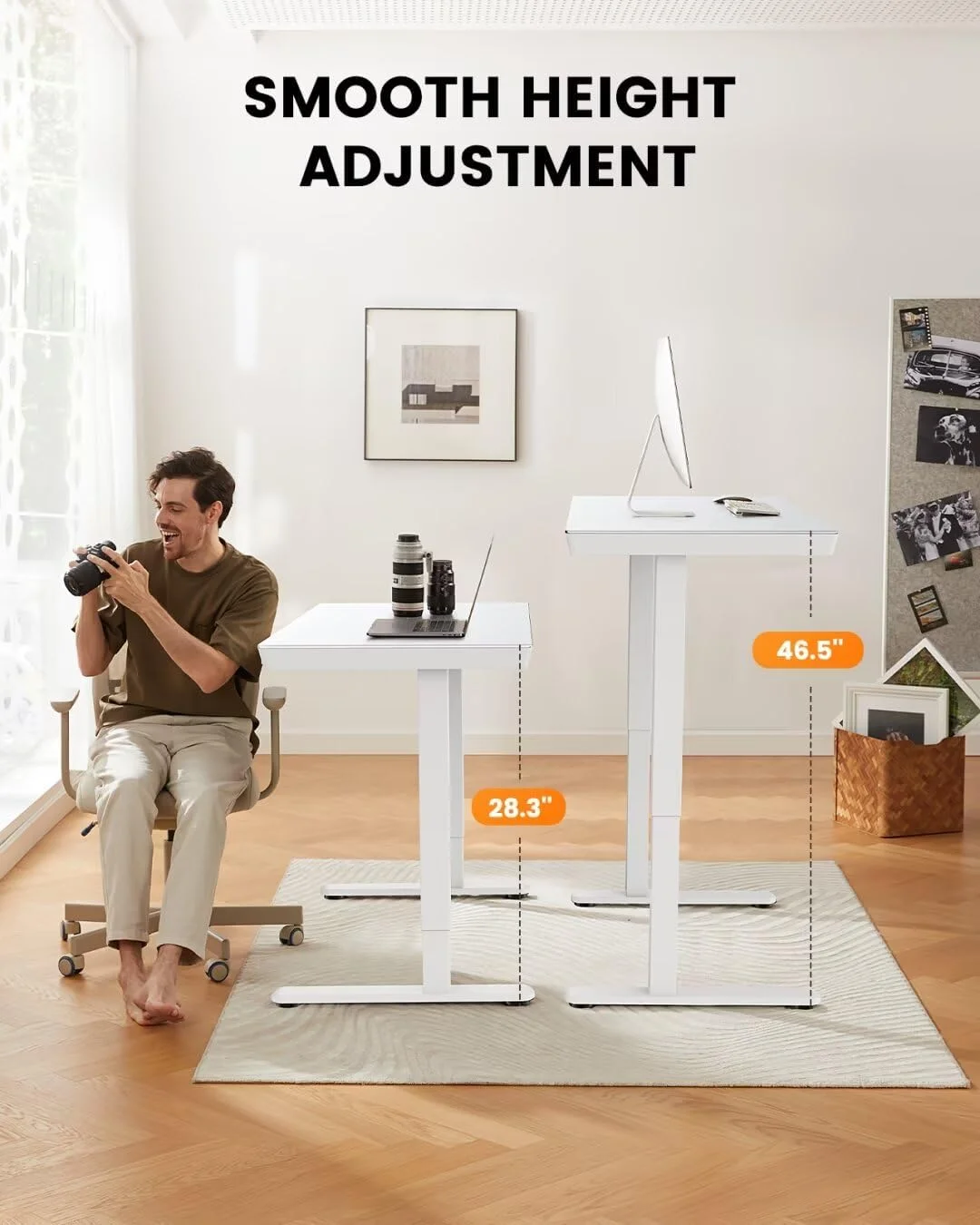 CHITOOMA Glass Top Electric Standing Desk with Drawer, 48'' x 24'' Electric Height Adjustable Desk with USB Charging Ports, Sit Stand up for Home Office