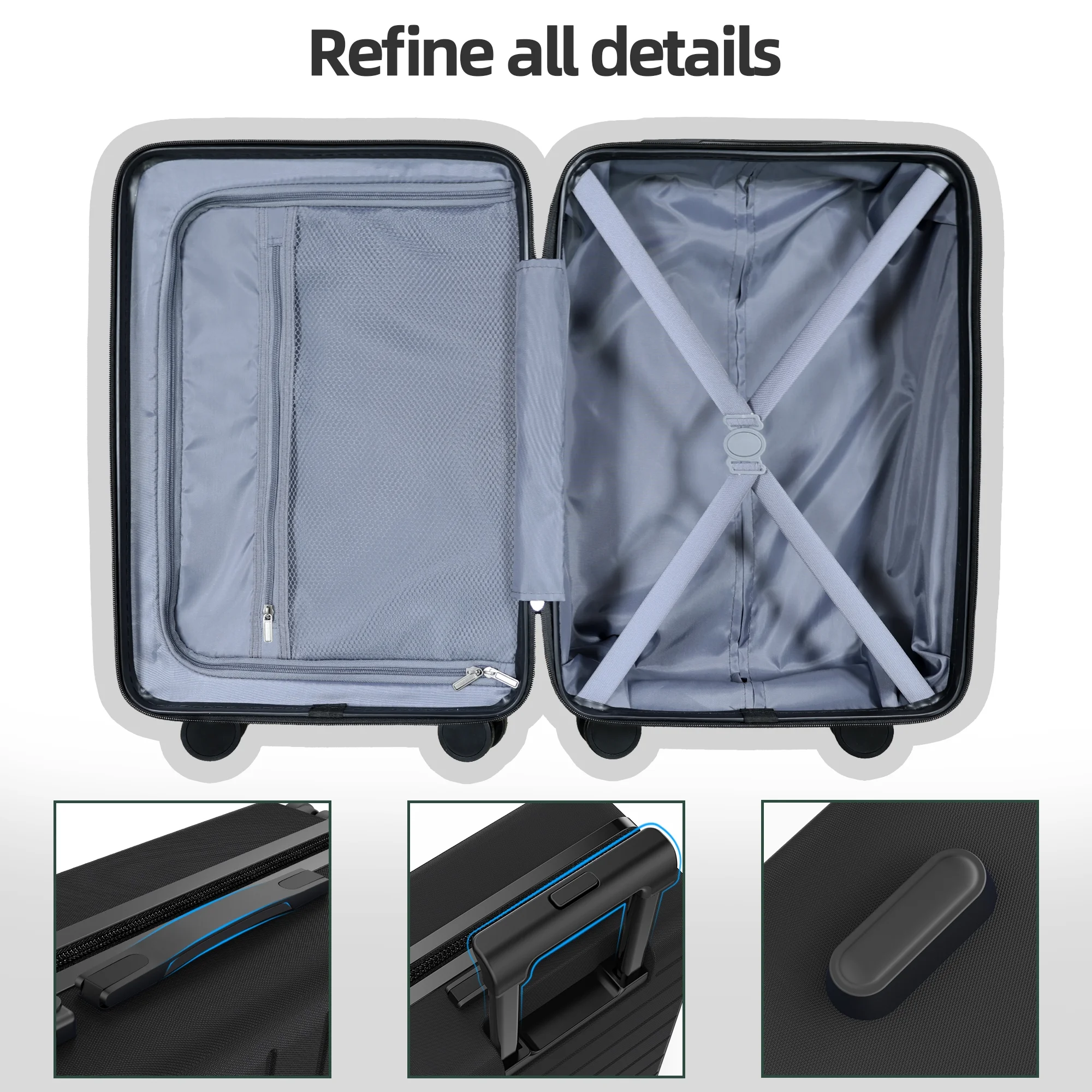 Sunbee 4 Piece Luggage Sets, Expandable Durable Hard Shell Suitcase Set Double Wheels TSA Lock, Blue