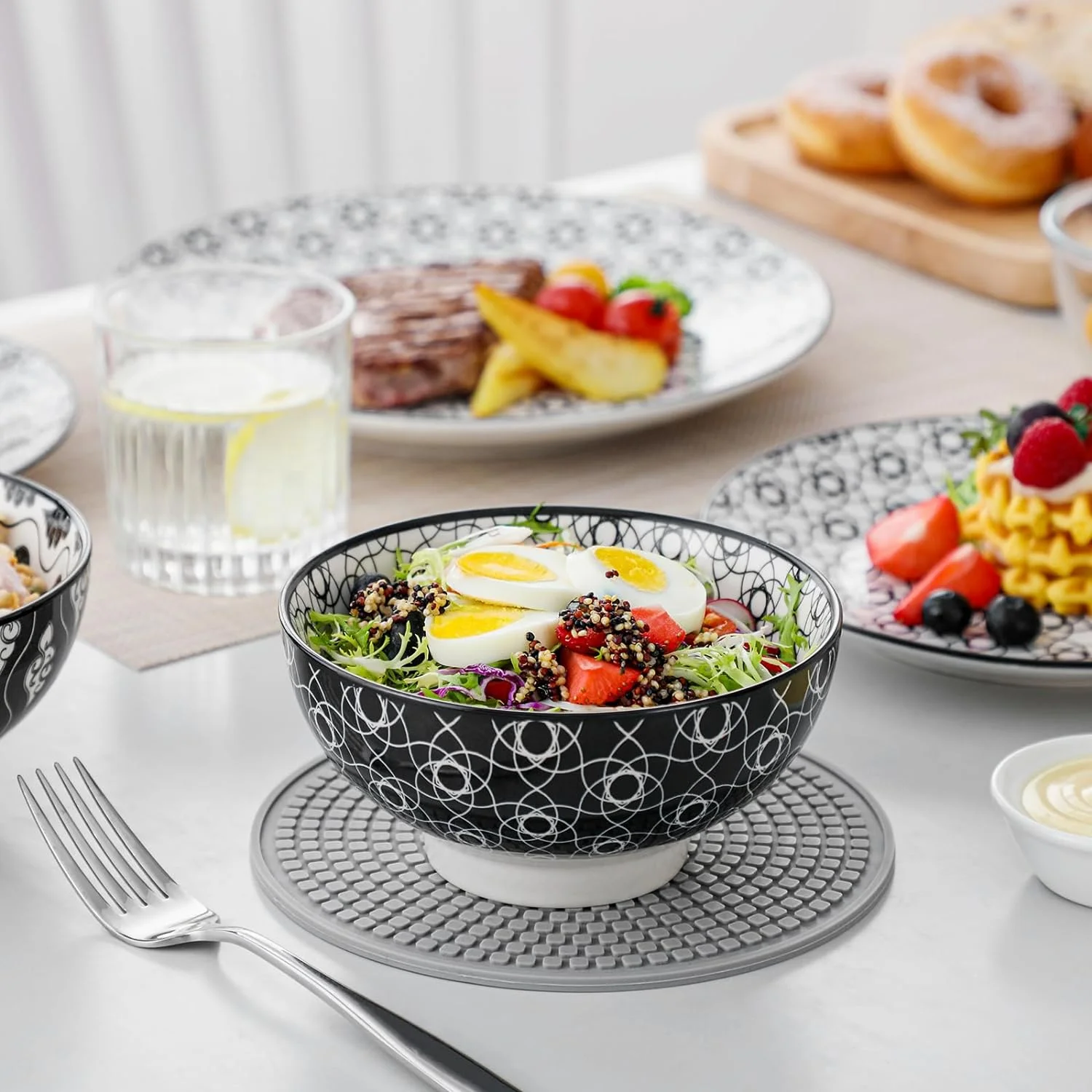 Mandala12 Pieces Dinnerware Sets, Porcelain Dinner Set for 4, Boho Plates and Bowls Set, Colorful Dish Sets