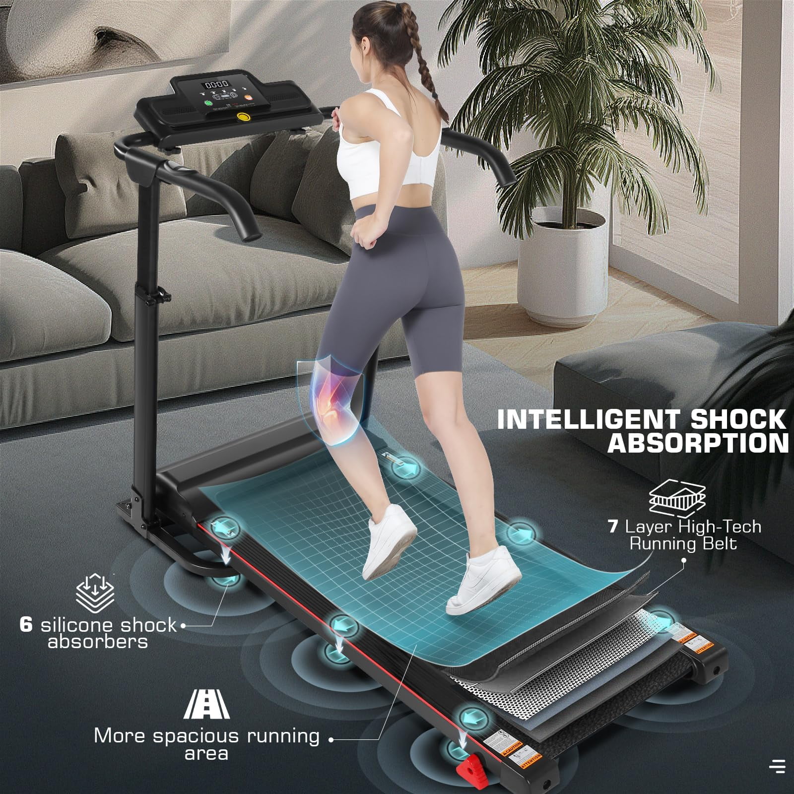 Folding Treadmill with Removable Desk, Foldable Treadmill with Adjustable Height, Treadmill 300lb Weight Capacity, White