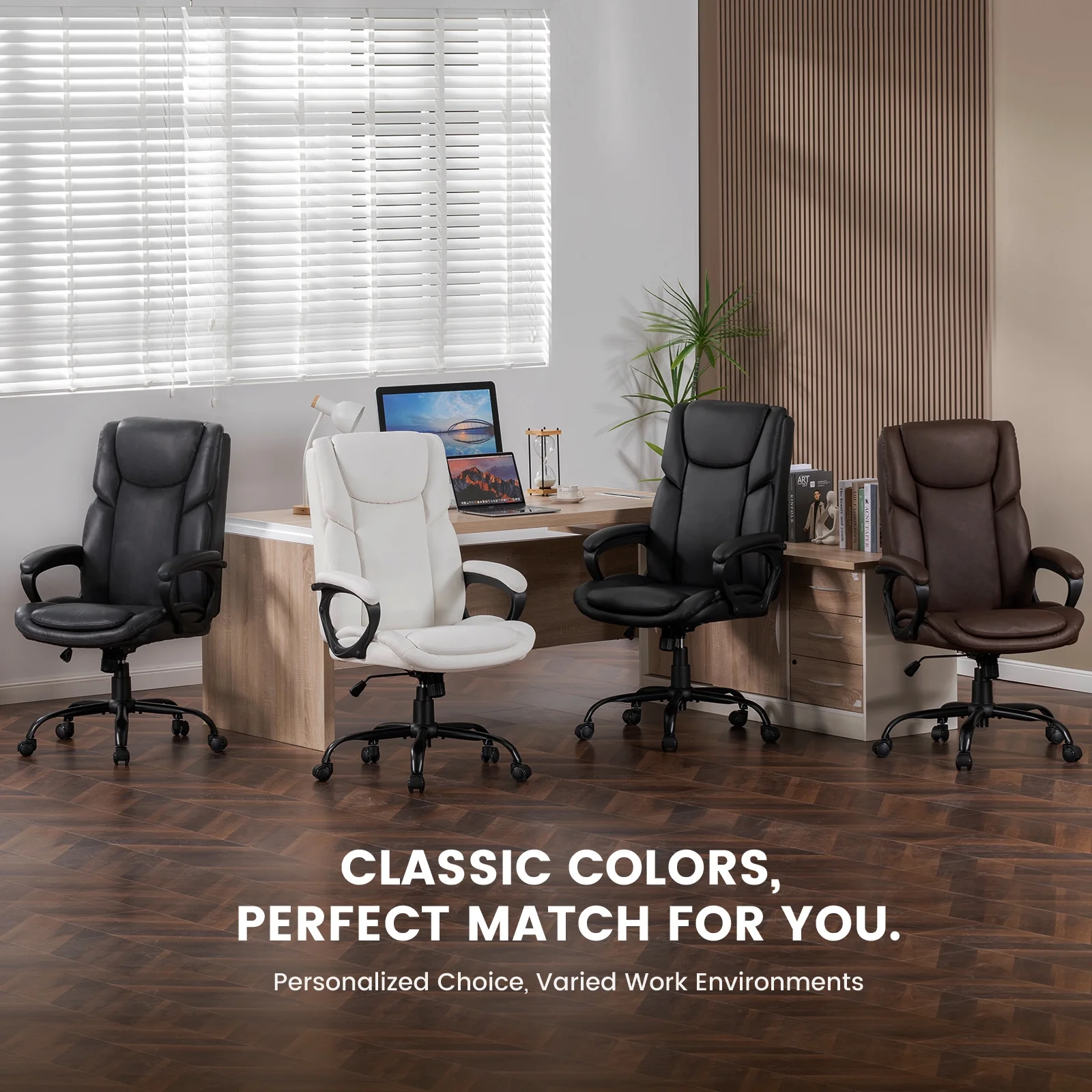 Mainstays Executive Ergonomic High Back Leather Home Office Desk Chair, Black
