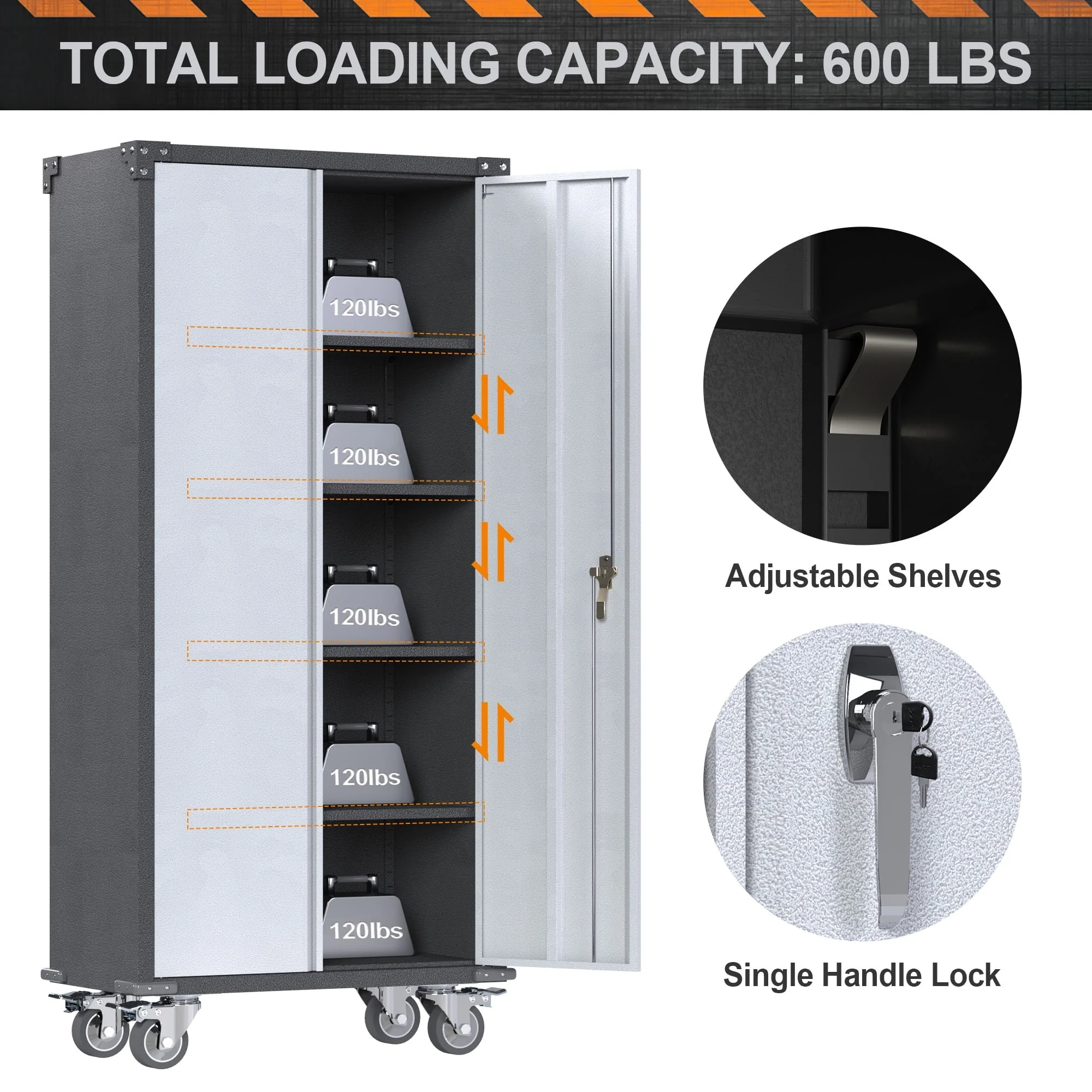 SUPEER Metal Rolling Garage Cabinet, 71'' Tall Industrial Storage Cabinet with Wheels and 4 Adjustable Shelves, Utility Filing Cabinet for Garage, Tool House, Assemble Required