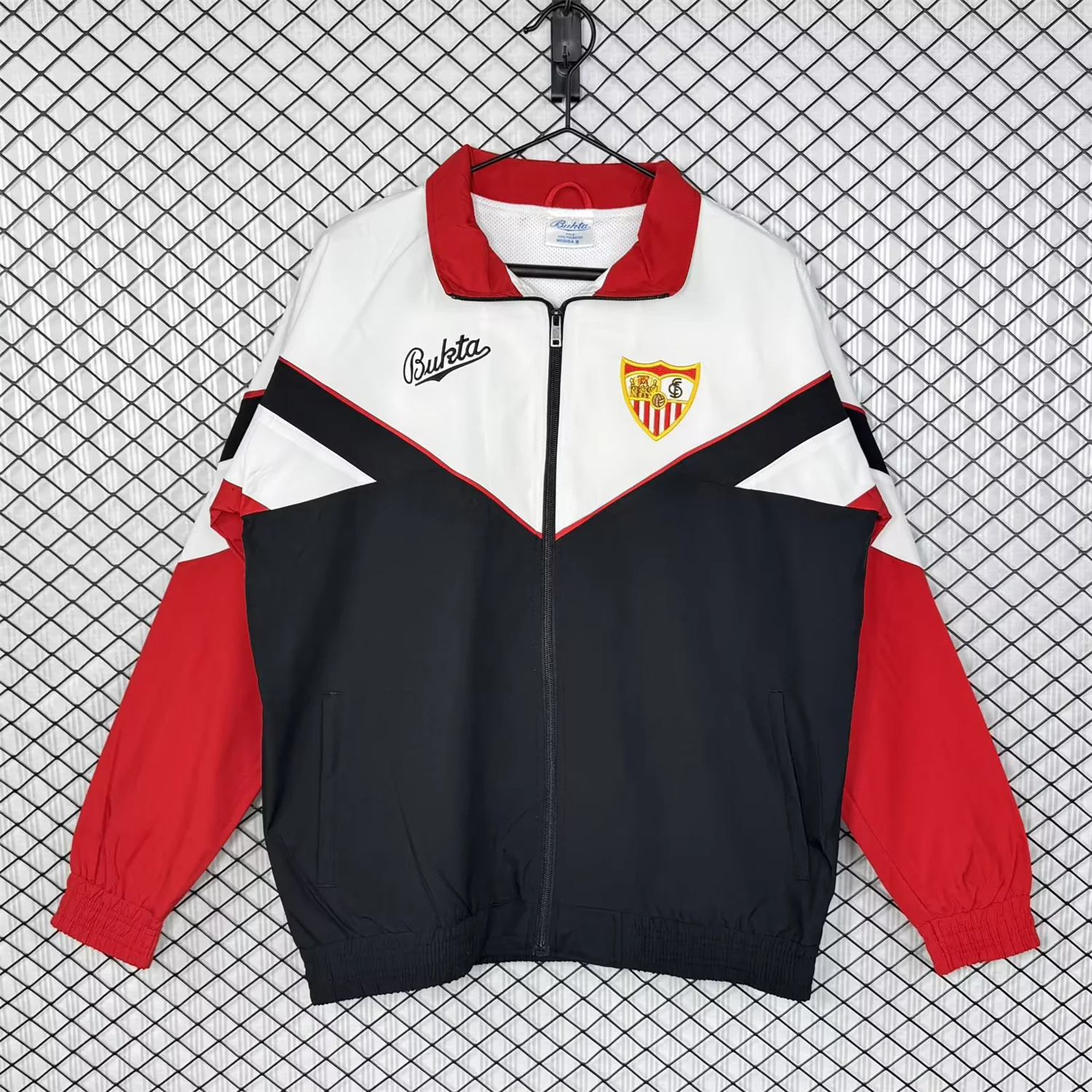 Retro Sevilla 1992-93 Home Windbreaker Jacket - Black And Red