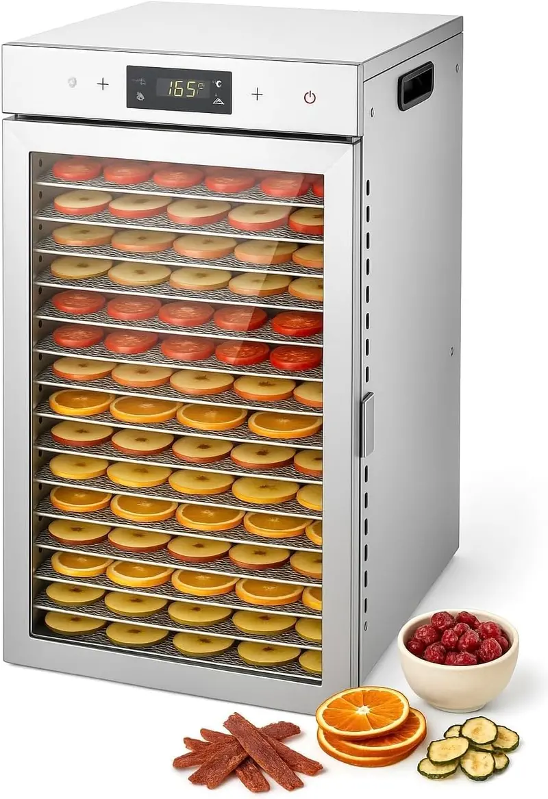 18-Tray Stainless Steel Food Dehydrator – Touchscreen Controls. Precise Temp & Timer Settings for Jerky. Herbs. Fruits & More