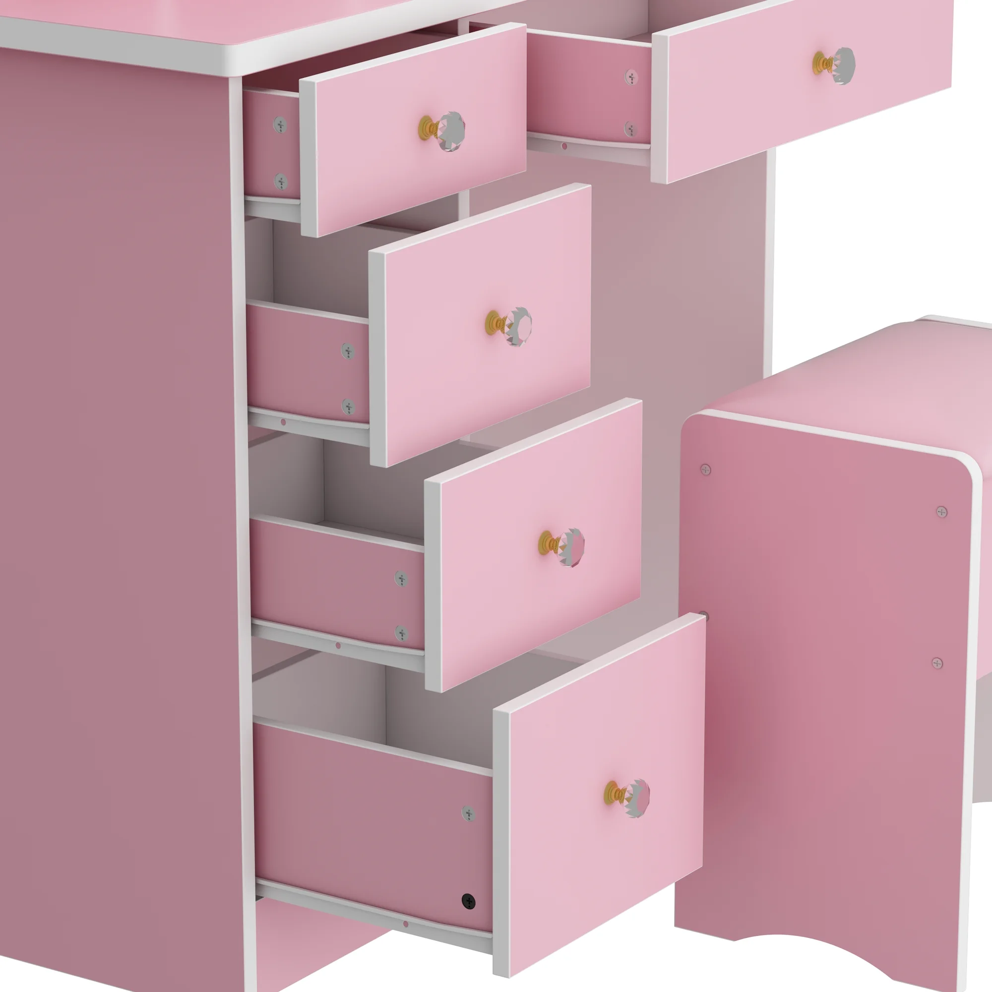 KULAGAGA Vanity Table Set with Light Mirror, Makeup Table with 3 Storage Shelves & 5 Drawers, Dressing Vanity Tables with , Dresser Desk for Girls, Women, White