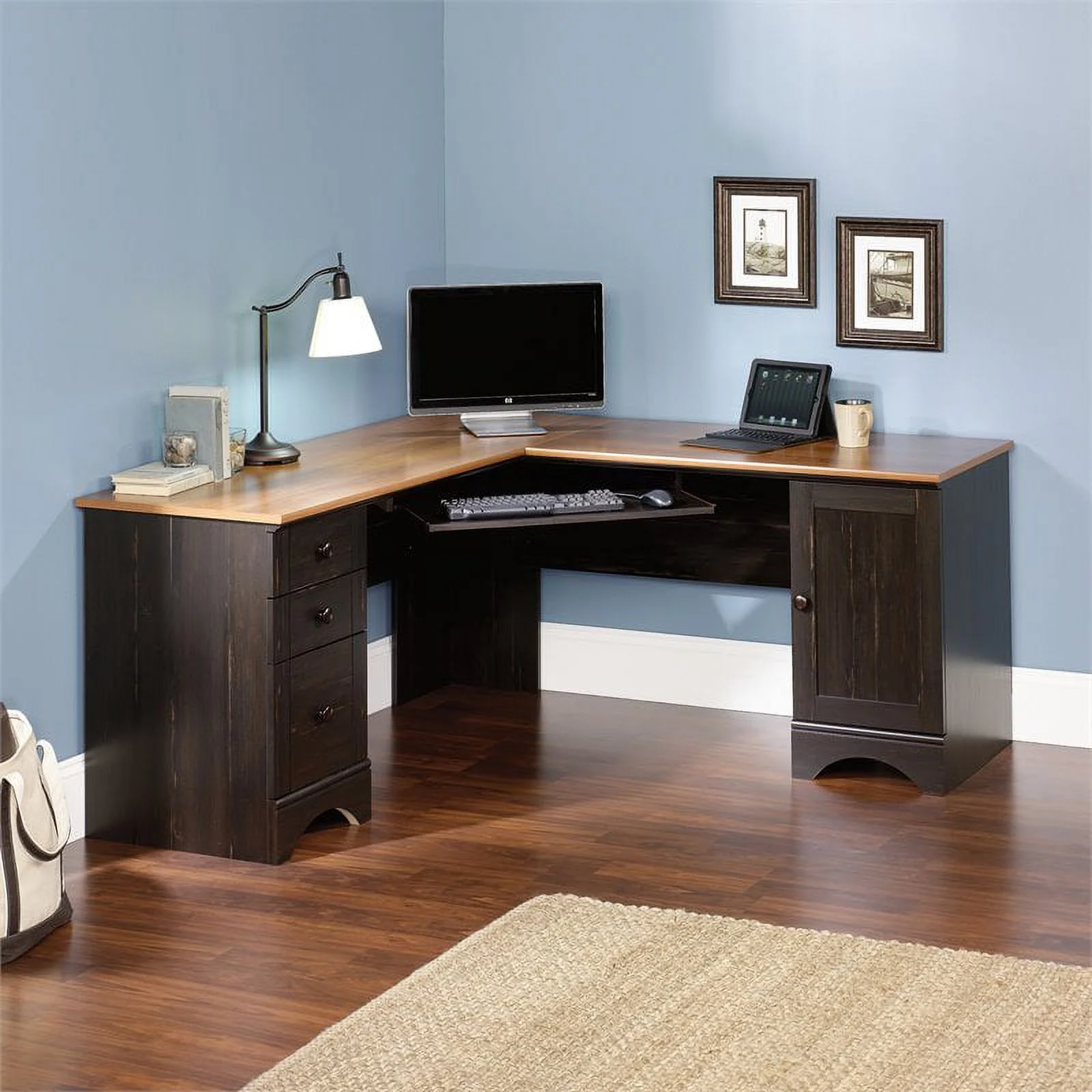 Pemberly Row Corner Computer Desk in Curado Cherry