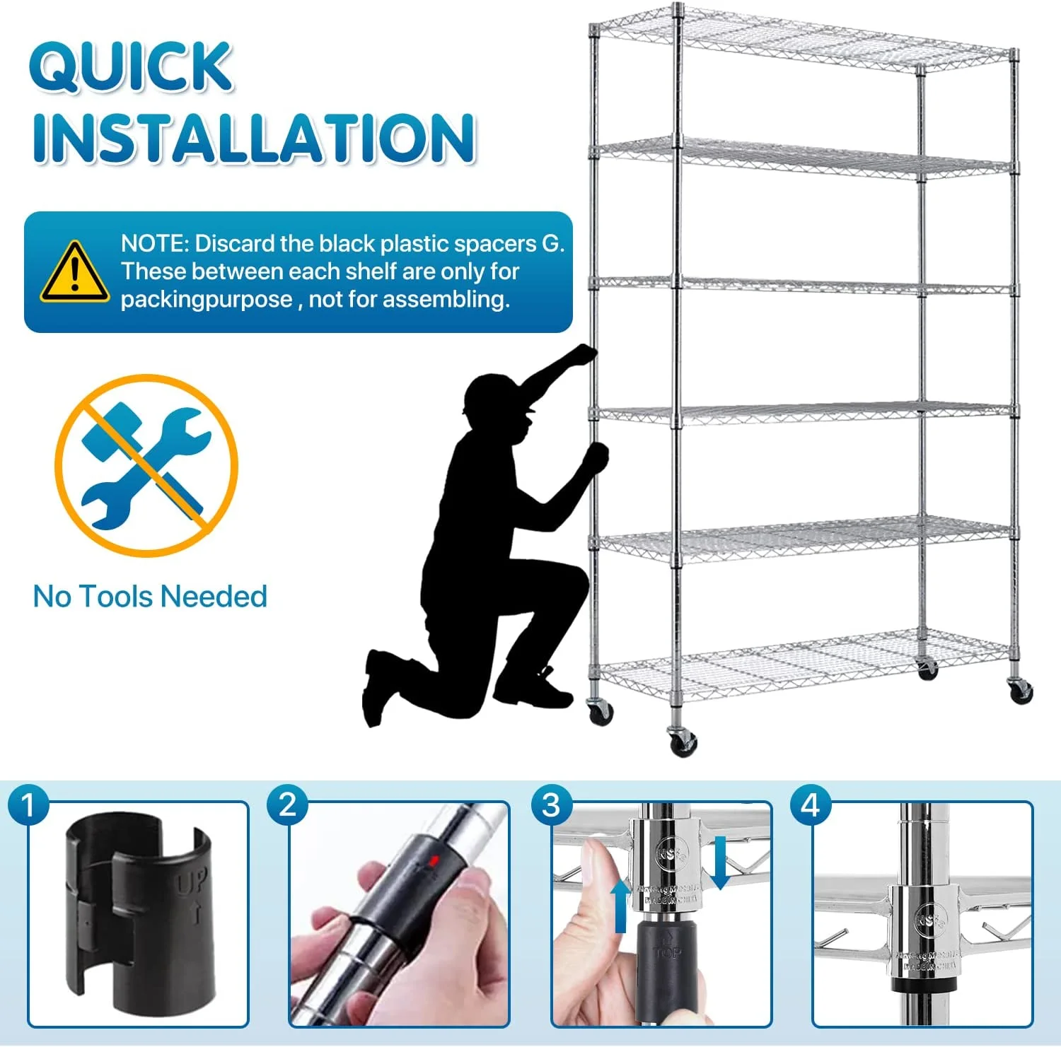 6 Tier Wire Shelving Unit Metal Storage Shelves w/Wheels, 350 Capacity Per Shelf, Heavy Duty Steel Garage Shelf, 48