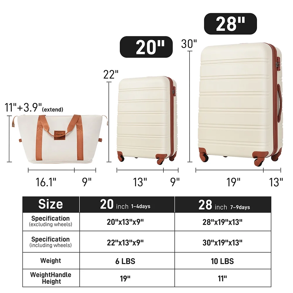 Resenkos Luggage Expandable Suitcase,Hardshell Luggage Sets 2Pcs + Bag Spinner Suitcase with TSA Lock Lightweight 20