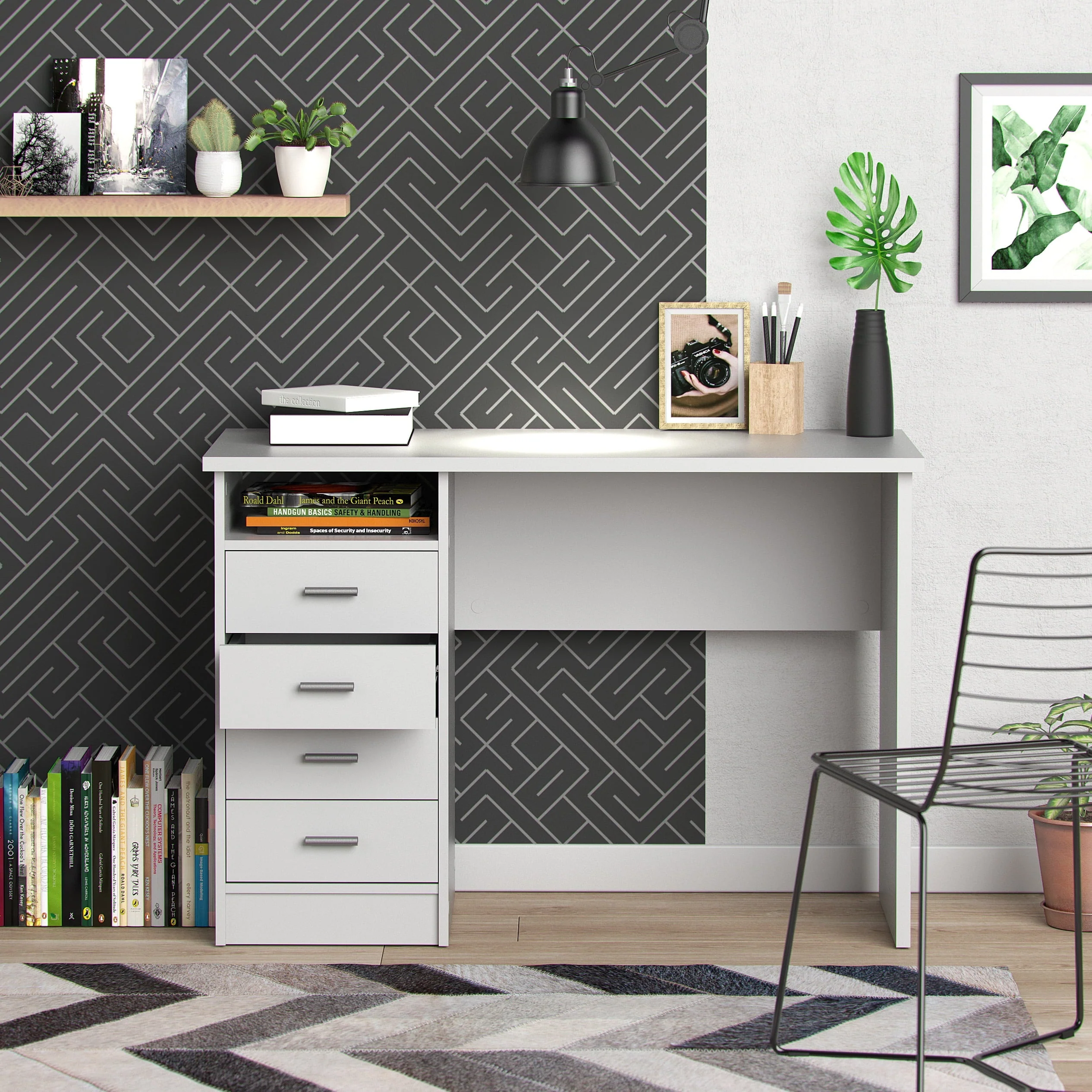 Warner Desk with 4 Drawers, White