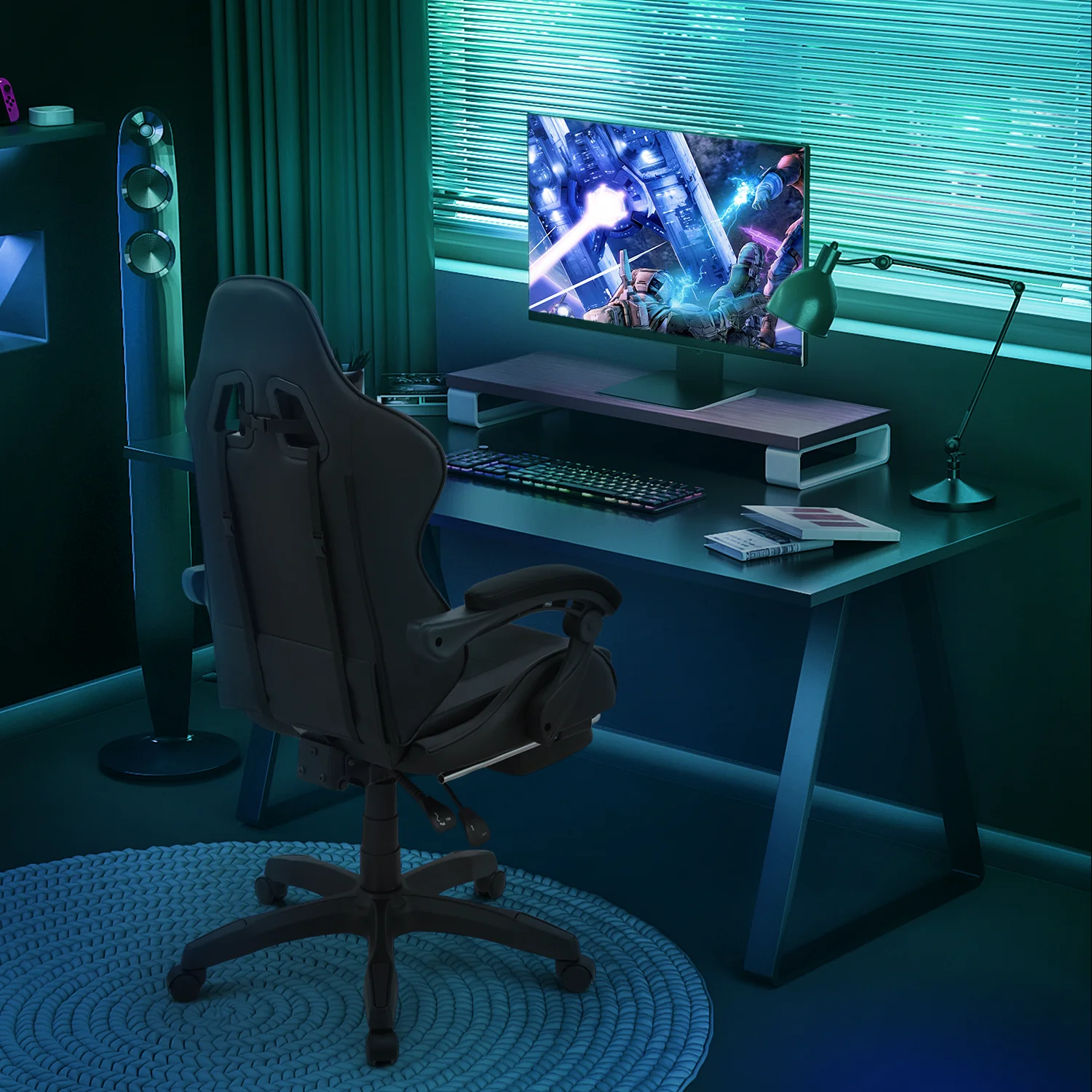 Magshion Adjustable Gaming Chair, Ergonomic PC Computer Seat with Headrest and Lumbar Support for Adults Teens Desk Chair, Black