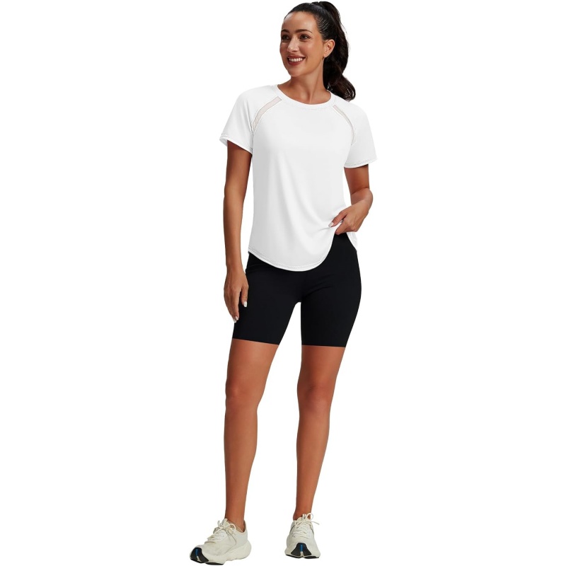 Women's Raglan Mesh Panel Workout Tops Short Sleeve, UV Protection Quick Dry Athletic Shirts for Yoga Pilates Gym Running Outdoor Sports