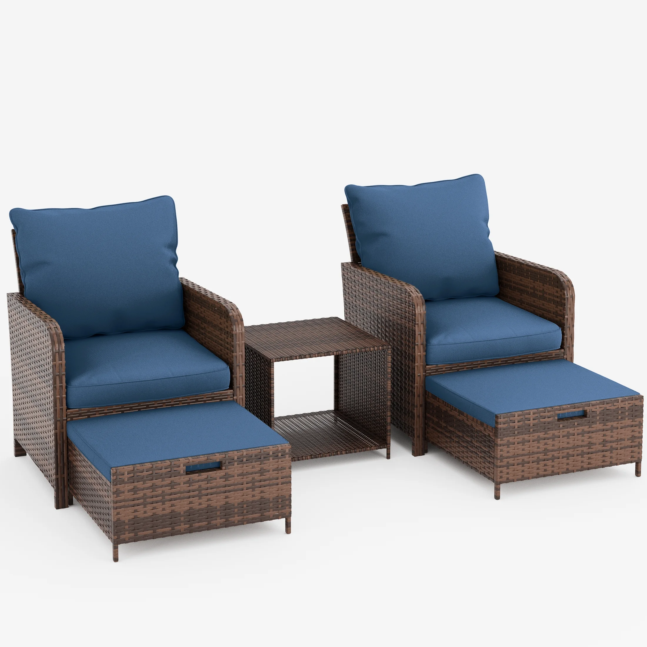 Poteban Balcony Furniture 5 Piece Patio Furniture Set, Outdoor Patio Chair with Ottoman for Front Porch Deck, Wicker Lounge Chair with Side Table, Grey