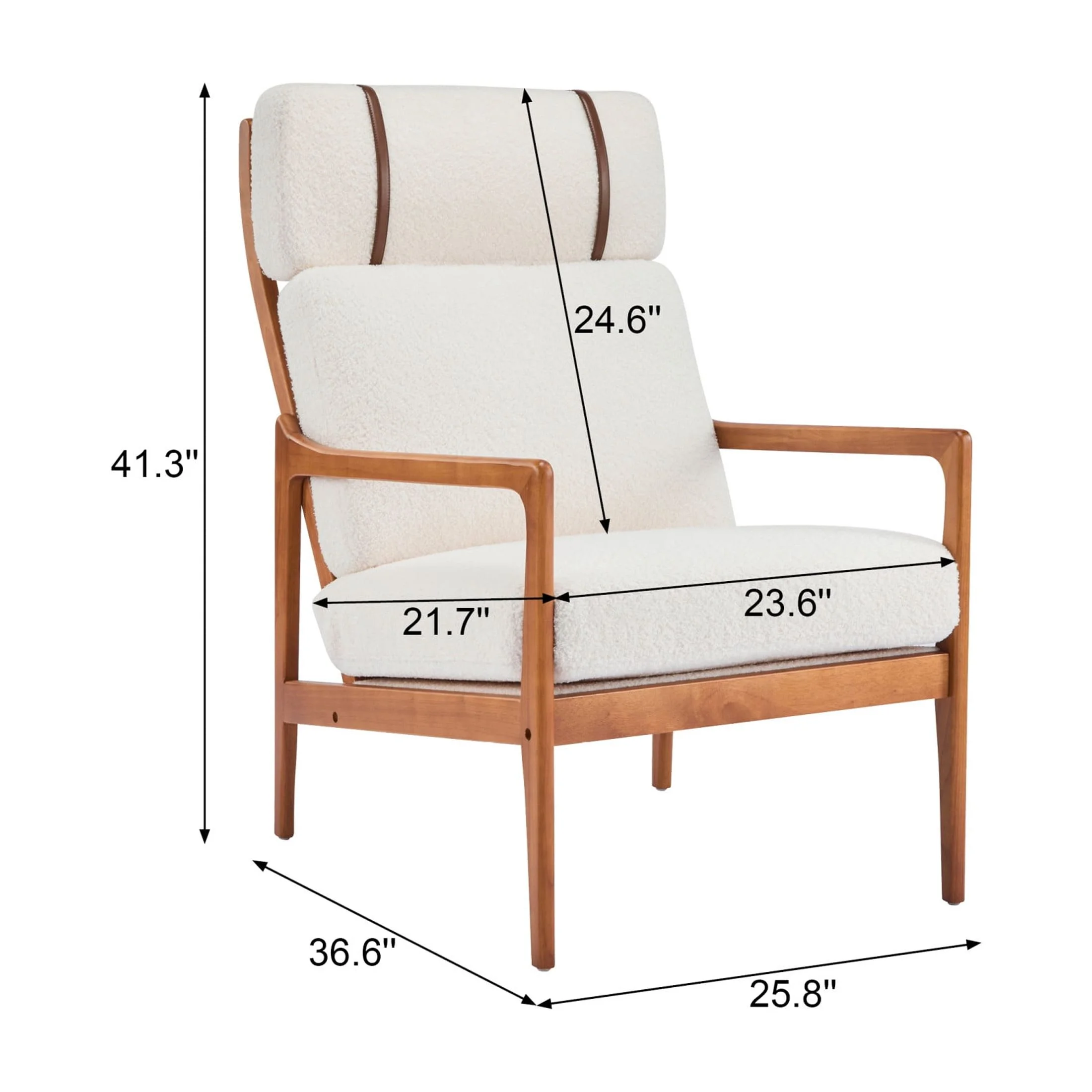 Christopher Knight Home Mid-Century Modern Accent Chair, Solid Wood Frame with High Back, Beige Cushions