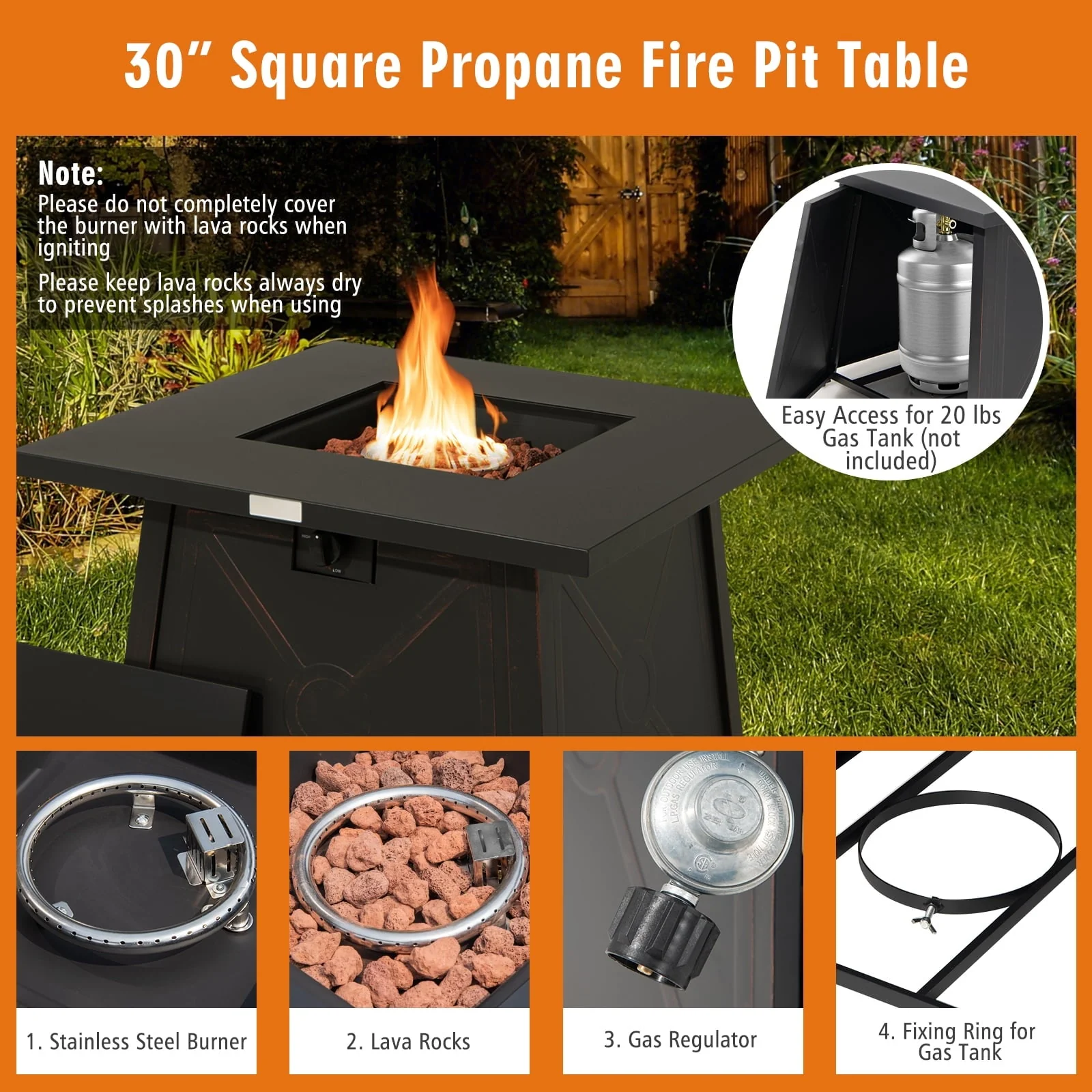Topbuy 5-Piece Outdoor Patio Furniture Set with 50,000 BTU Propane Fire Pit Table Patio PE Wicker Conversation Set with Cushions Storage Box and Tempered Glass Coffee Table Beige