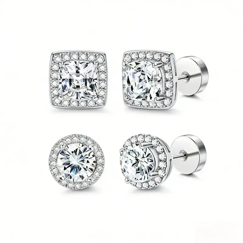 Women's Luxury 4-Piece Halo Zircon Stud Earring Set