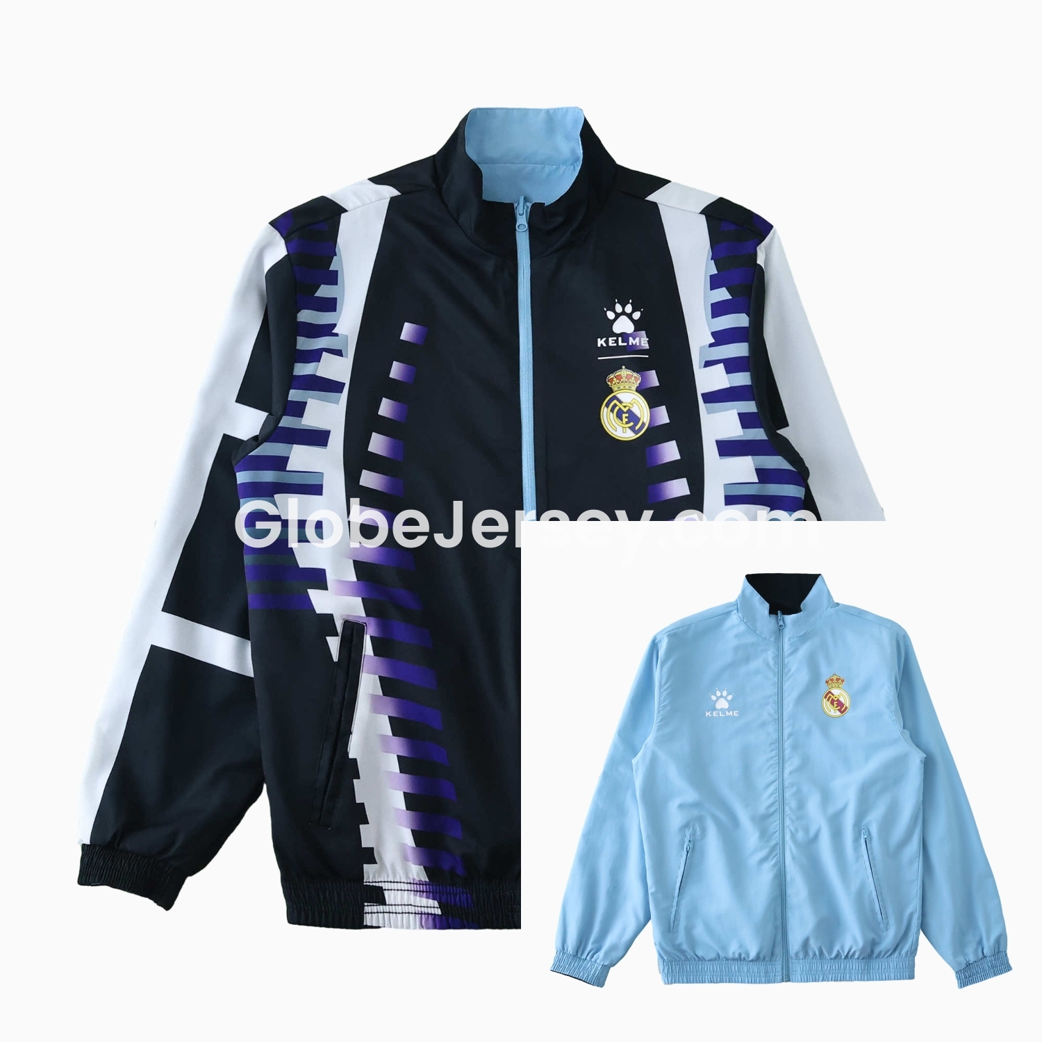 Retro Real Madrid 1997-98 Third Double Sided Reversible Windbreaker - Black & Blue