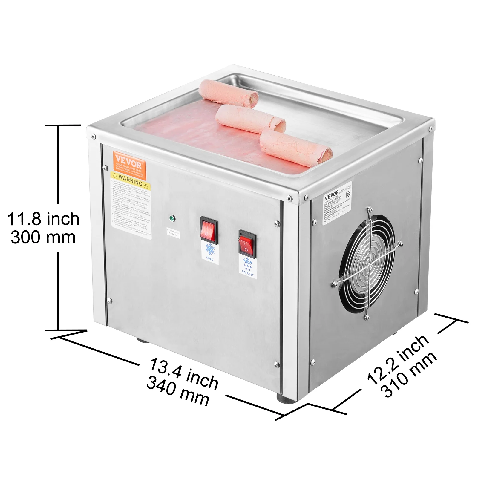 KFFKFF 11 x 9.5 Inch Pan Fried Ice Cream Roll Machine / Rolled Ice Cream Maker