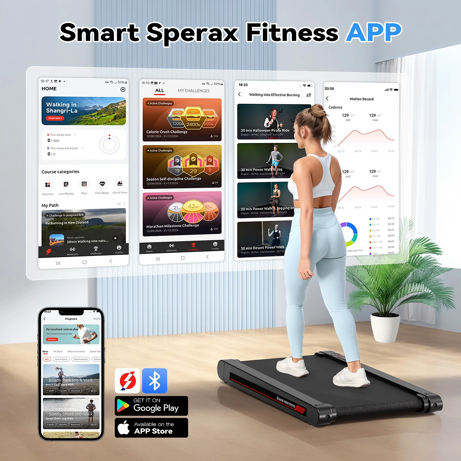 Sperax Walking Pad Treadmill with APP,3 in 1 Portable Under Desk Treadmill Fitness,Walking Vibration Workout Pad with Remote Control