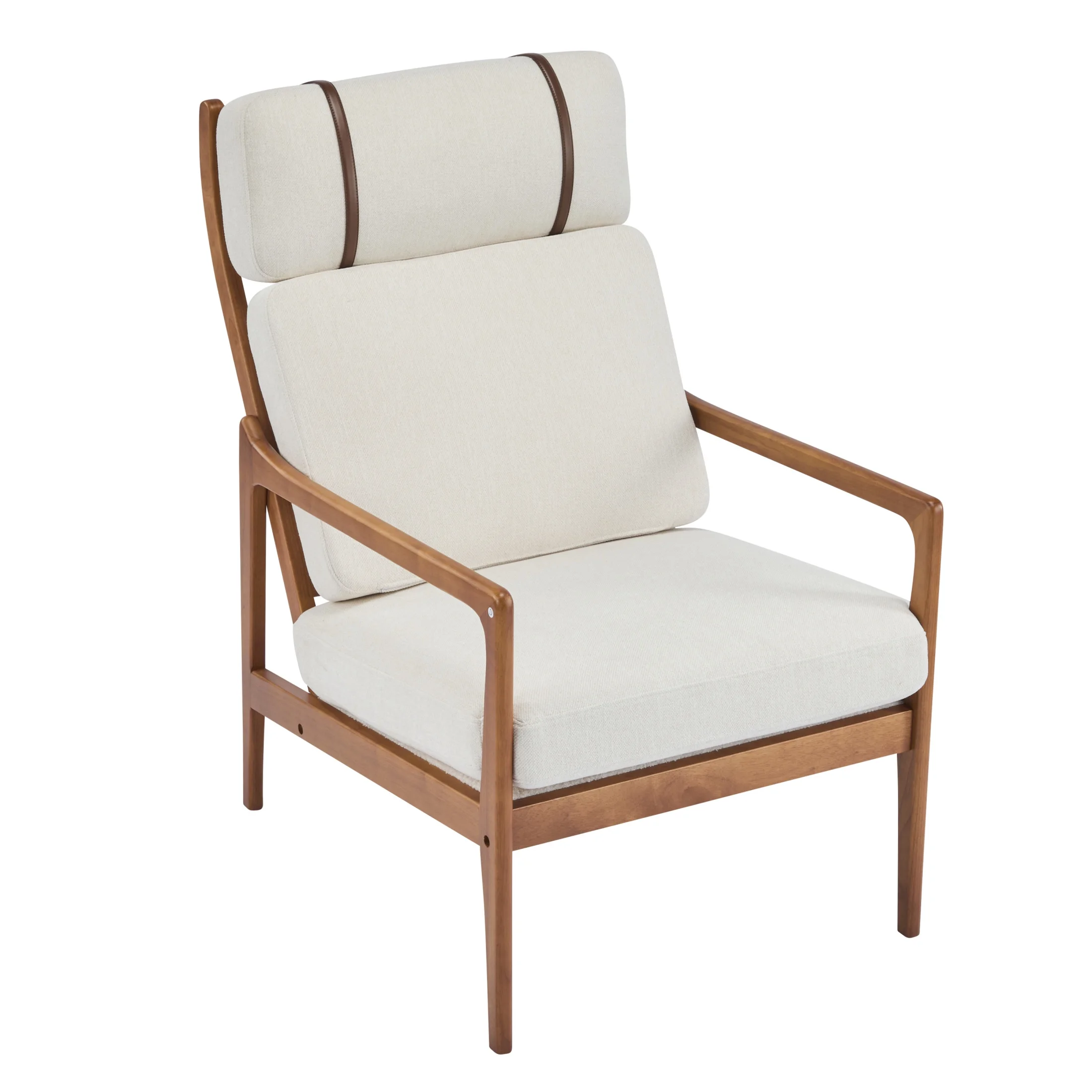 Christopher Knight Home Mid-Century Modern Accent Chair, Solid Wood Frame with High Back, Beige Cushions