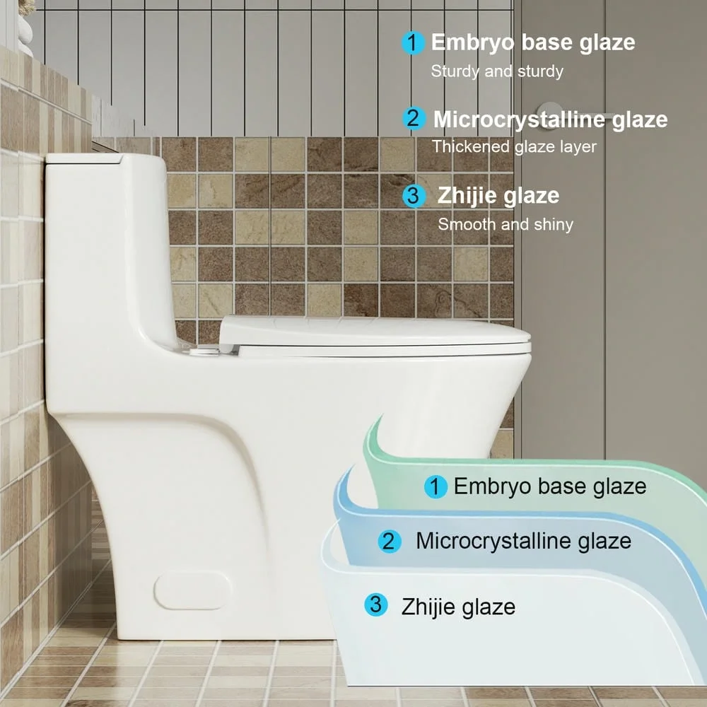 Spaco 1.1/1.6 GPF Dual Flush One-Piece Toilet, Button on Tank top S-trap 12 inches, Elongated Bowl with Soft Close Seat, Water-Saving MAP 1000g, Comfort Chair Seat ADA Height, Light Gray