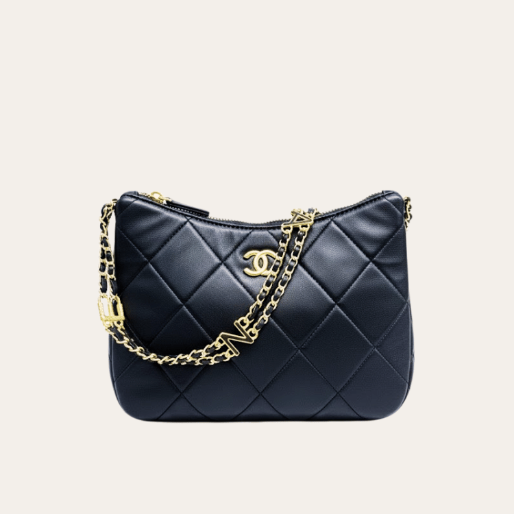 Chanel Hobo Axilla Shoulder Bag Black 10.6 Inches