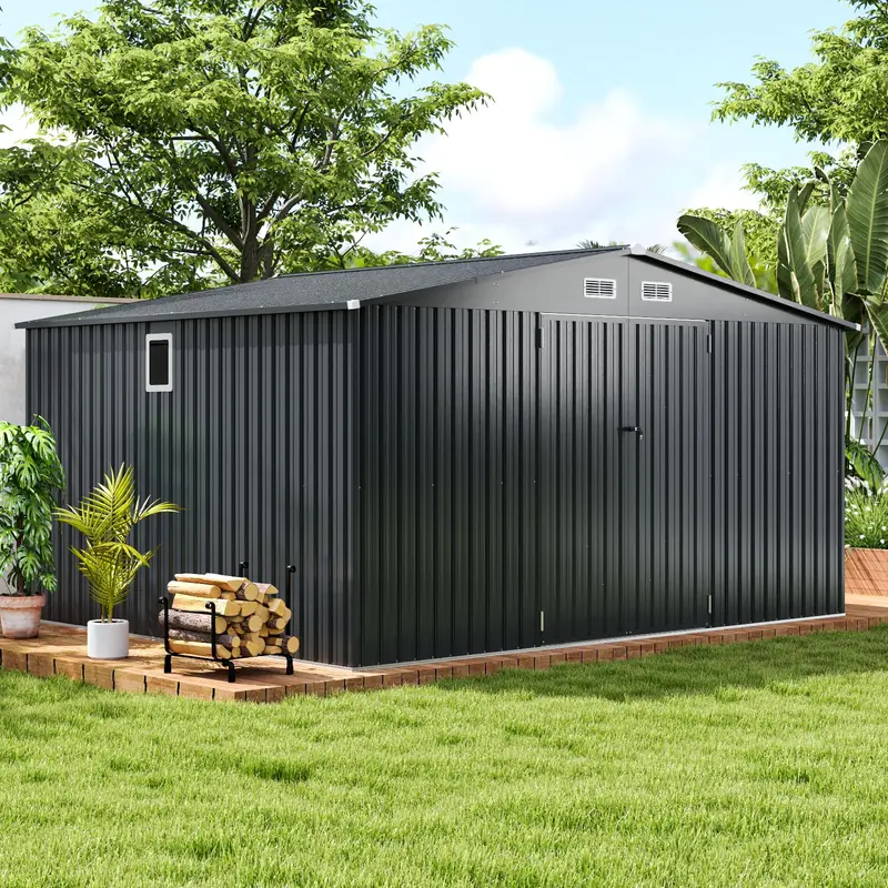 12′ x 9.8′ All-Weather Outdoor Storage Shed — Rustproof Galvanized Metal Utility Shelter