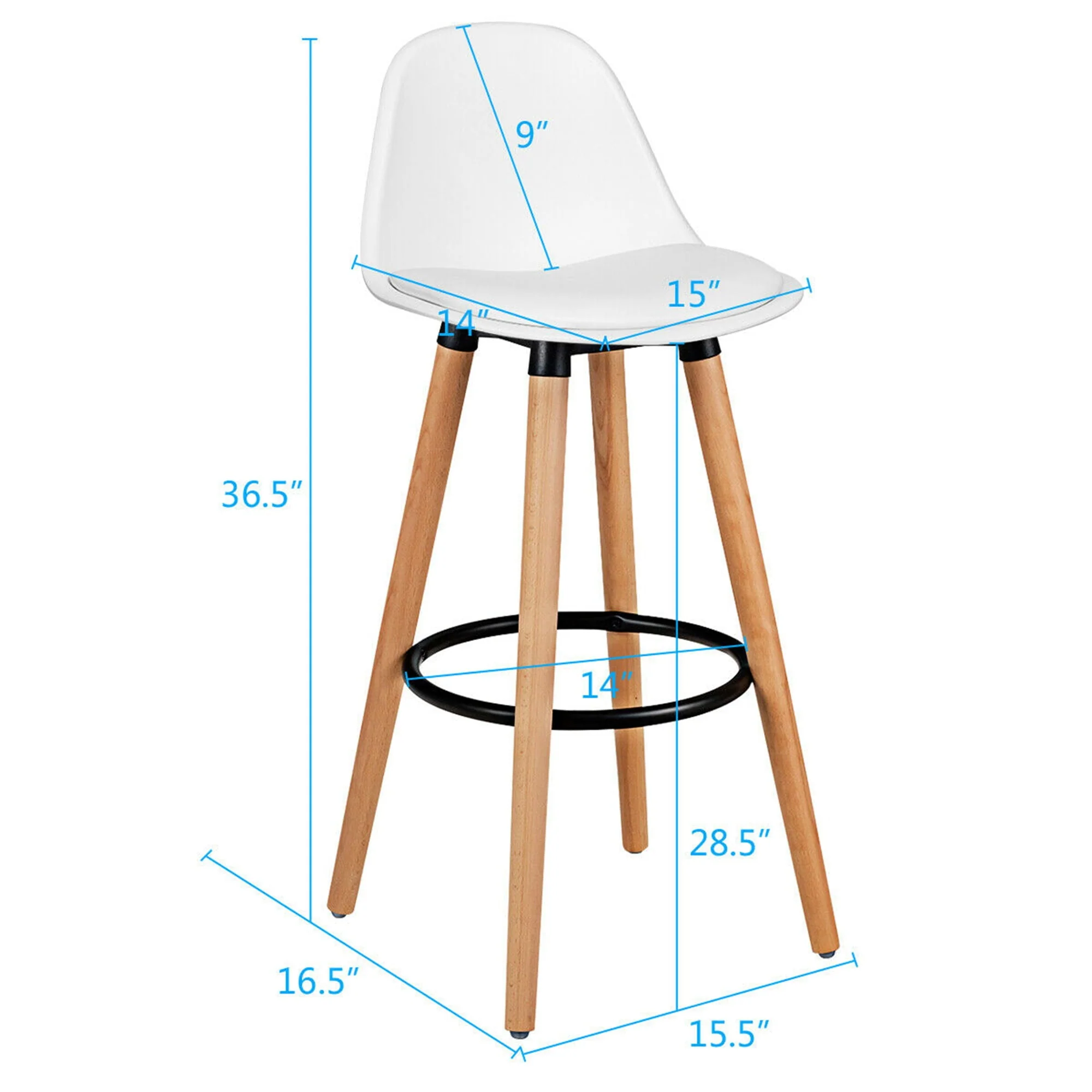Gymax Set of 2 Mid Century Barstool 28.5