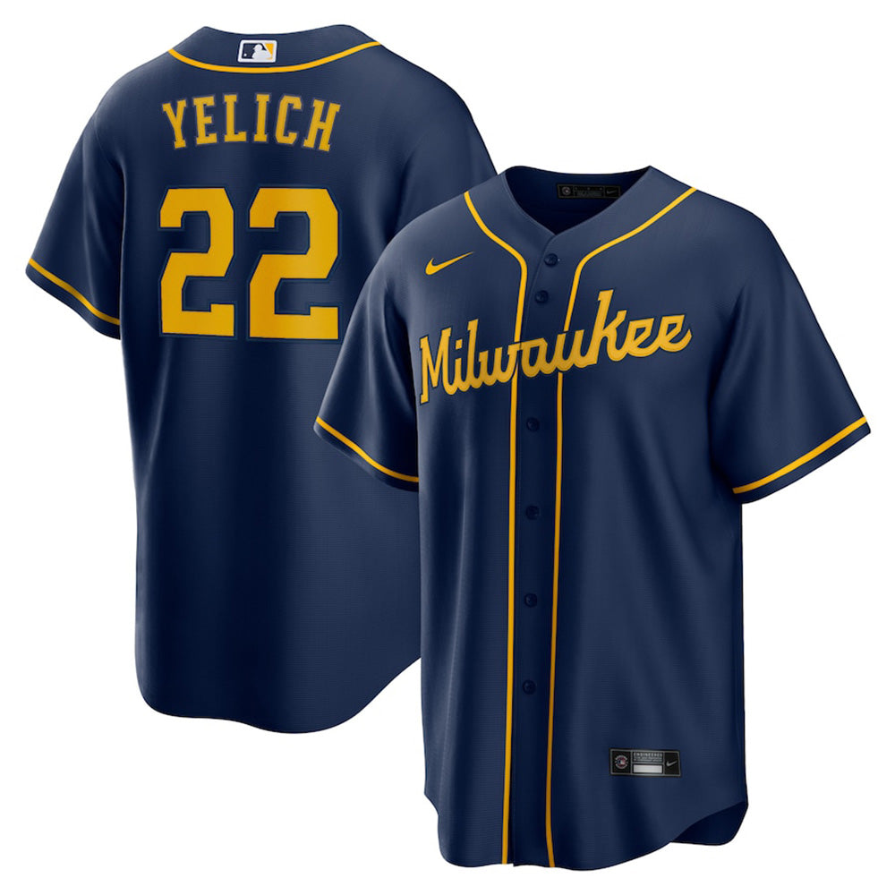 Men's Milwaukee Brewers Christian Yelich Alternate Player Jersey - Navy