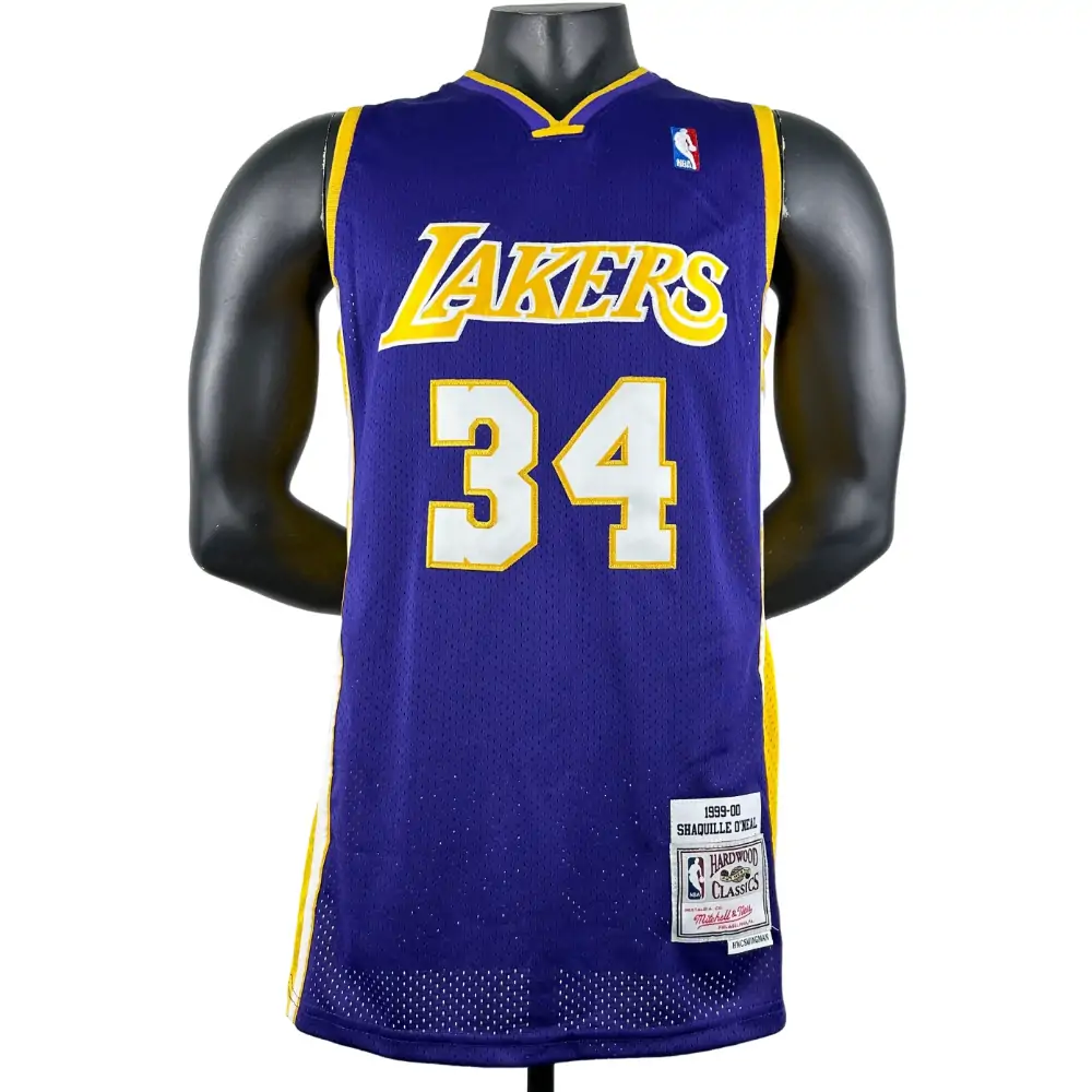 Embroidered MN Retro Jersey Lakers 99/00 Season V-neck Purple No. 34 O'Neal
