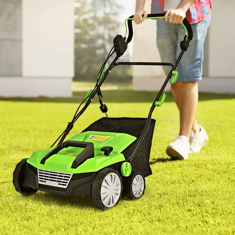 2-in-1 Corded Lawn Dethatcher with Four Adjustable Cutting Depths for Effective Thatch Removal
